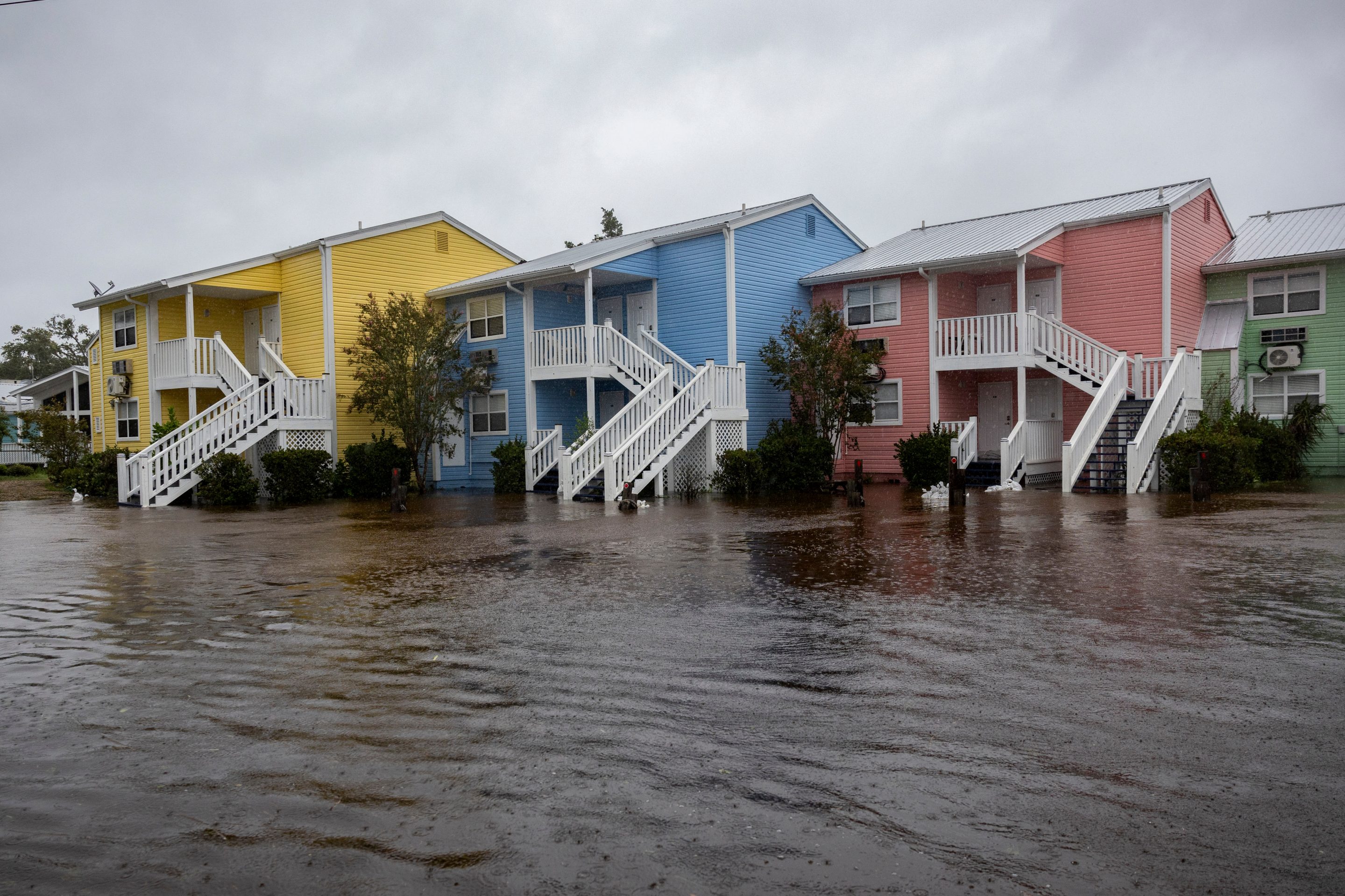 Homes surrounded by flood water after a hurricane in Florida in August.