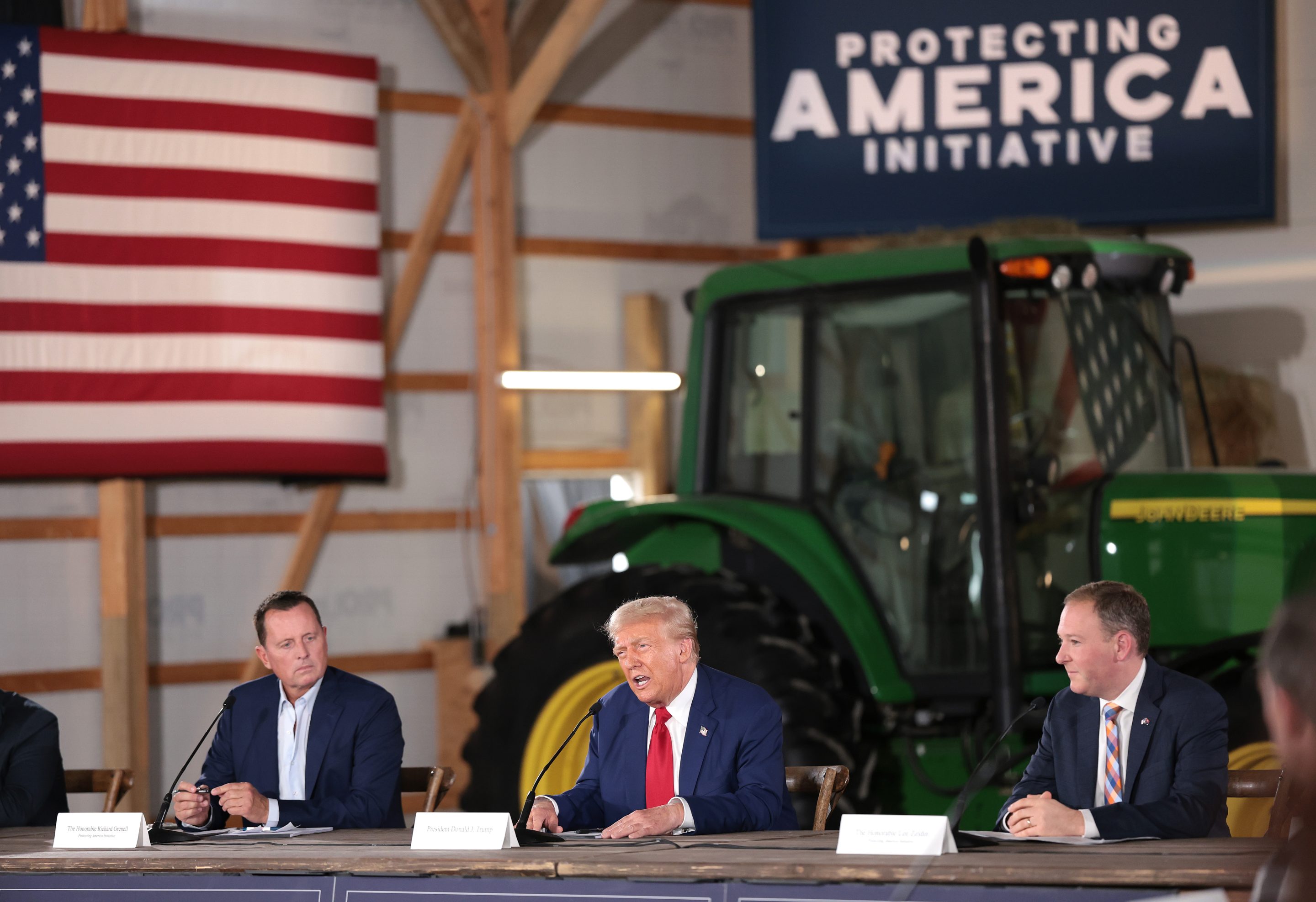 Donald Trump speaks during a business roundtable in Pennsylvania.