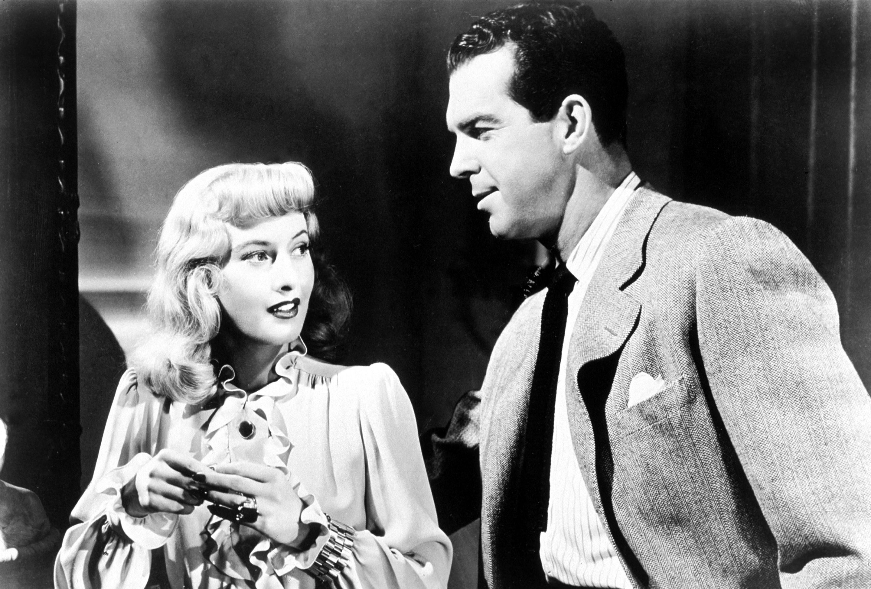 Barbara Stanwyck and Fred MacMurray in 1944. The two starred in Billy Wilder's Double Indemnity.  