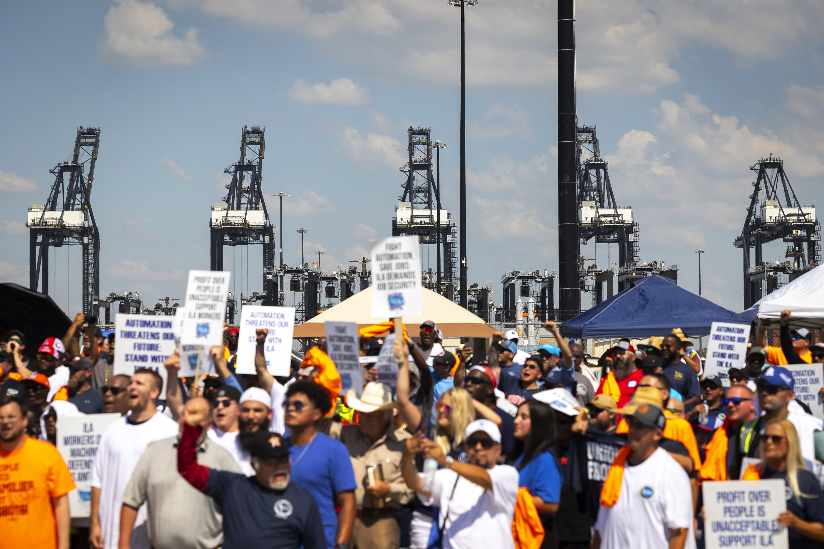 ranes usually running day and night are shut down during a strike by ILA members.