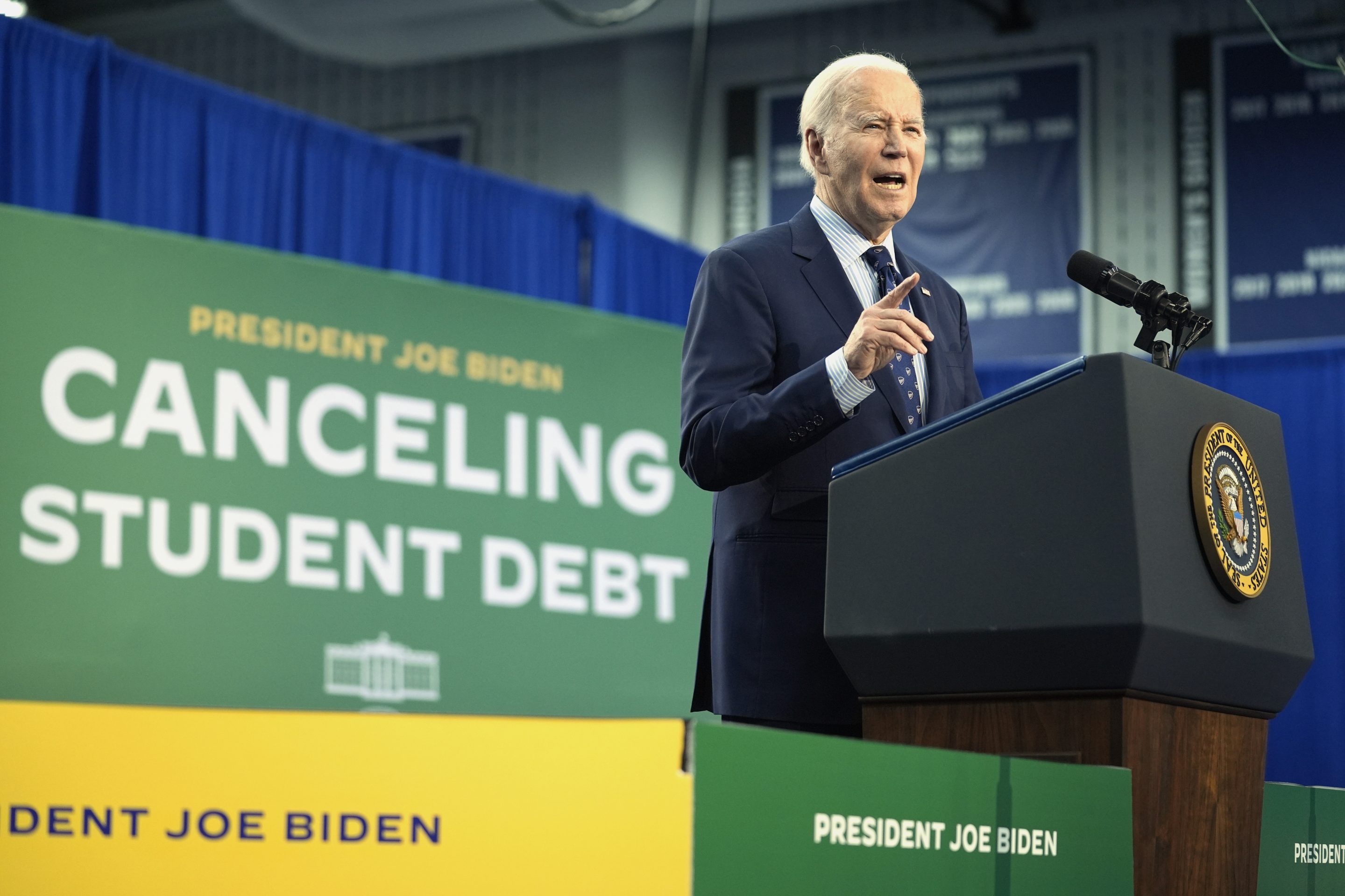 President Joe Biden speaks about student loan debt, April 8, 2024, in Madison, Wis. 