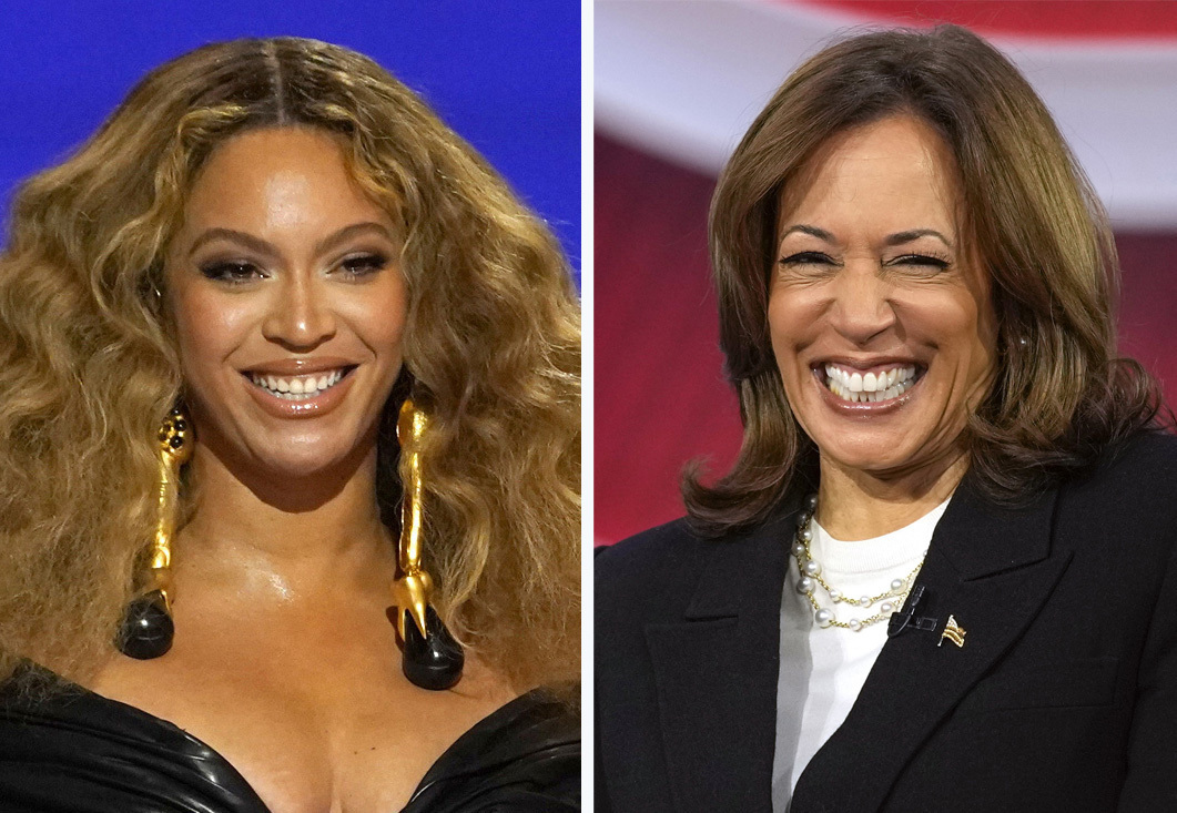A side-by-side of Beyonce and Kamala Harris