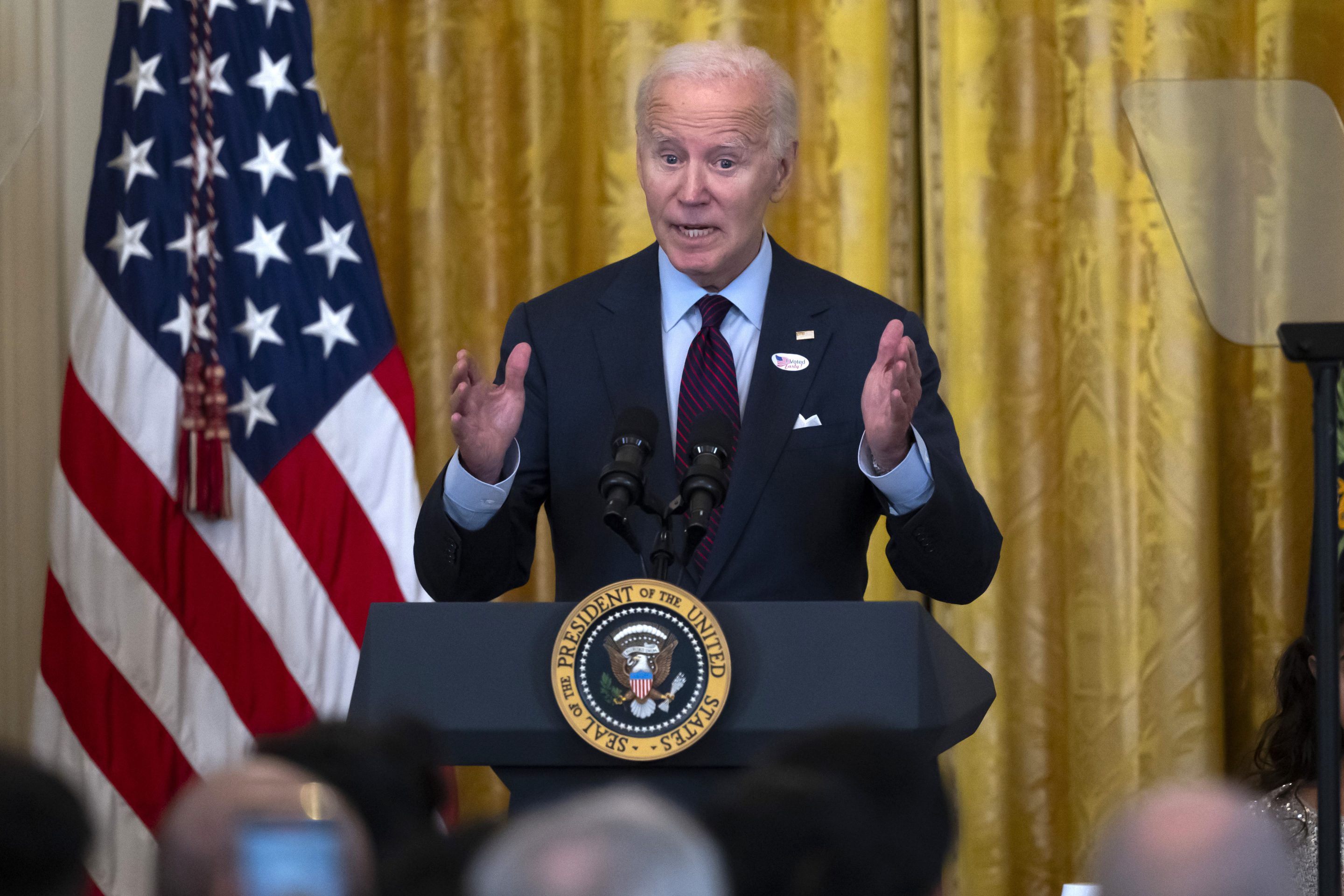 President Joe Biden speaks at a reception celebrating Diwali, in the East Room of the White House in Washington, on Oct. 28, 2024.