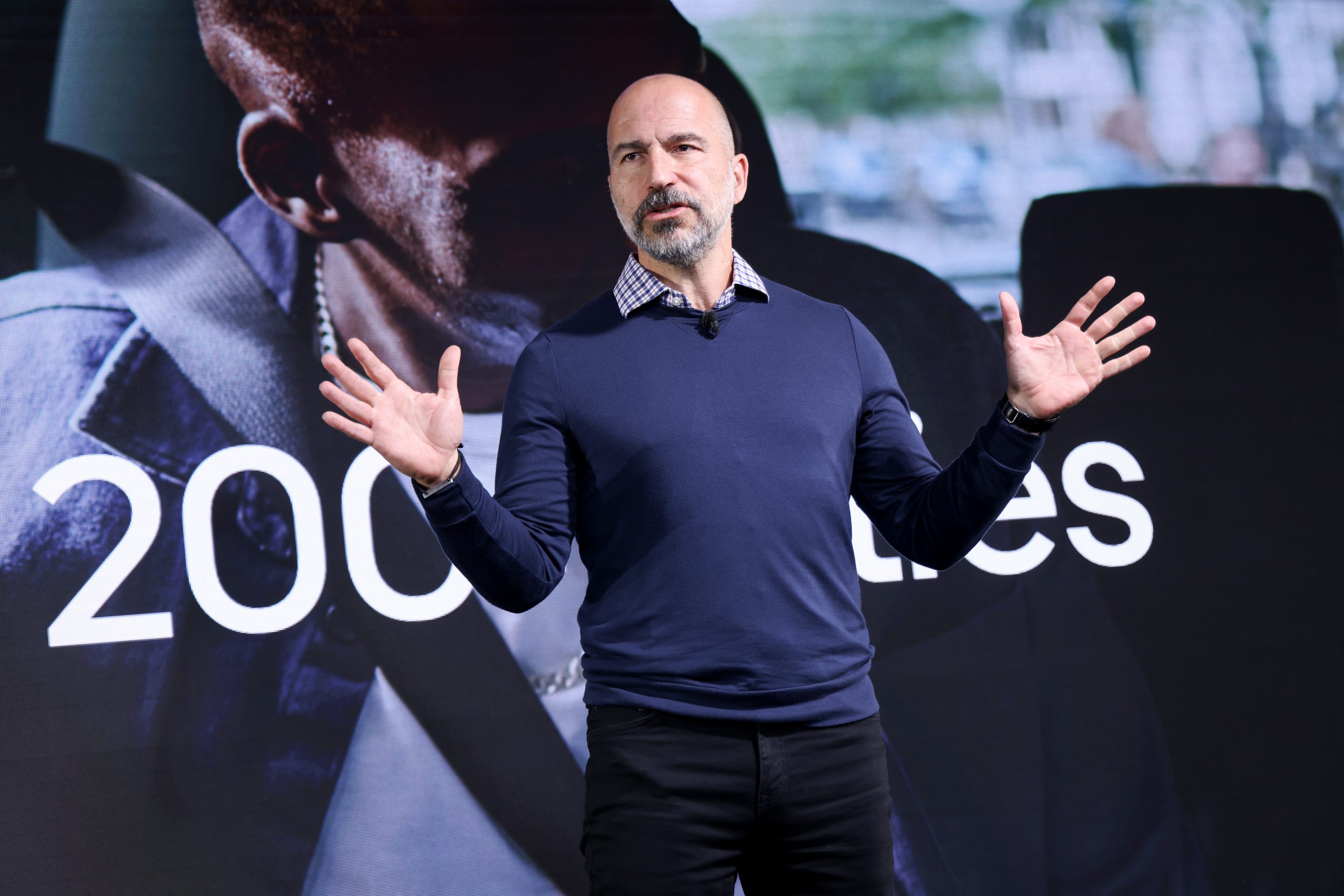 Dara Khosrowshahi, CEO of Uber speaks onstage during Uber’s GO-GET Zero event at the Science Museum on Oct. 08, 2024 in London.