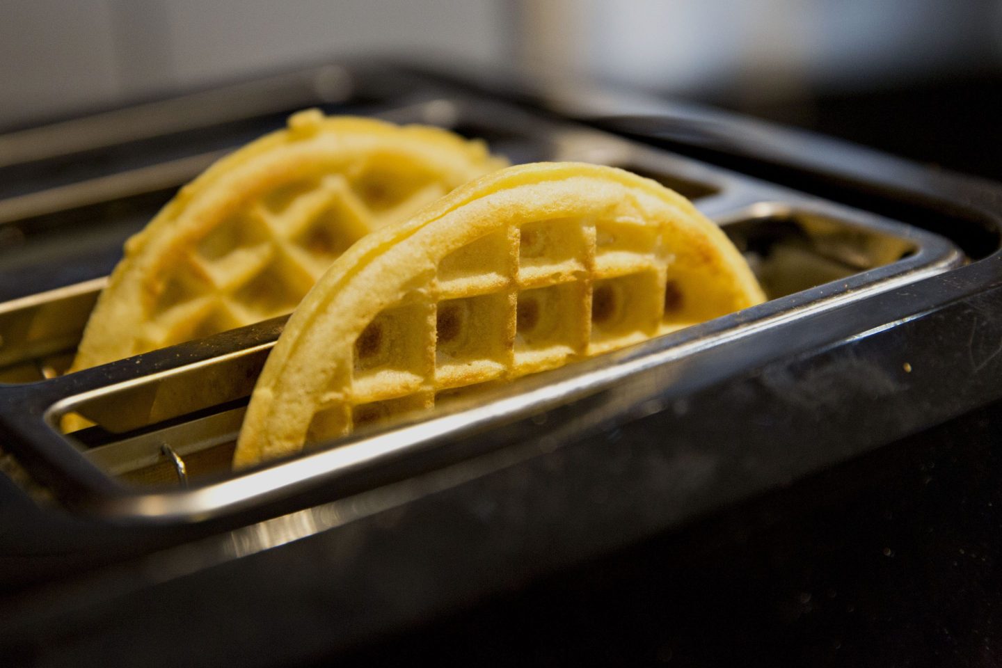 Two waffles in a toaster