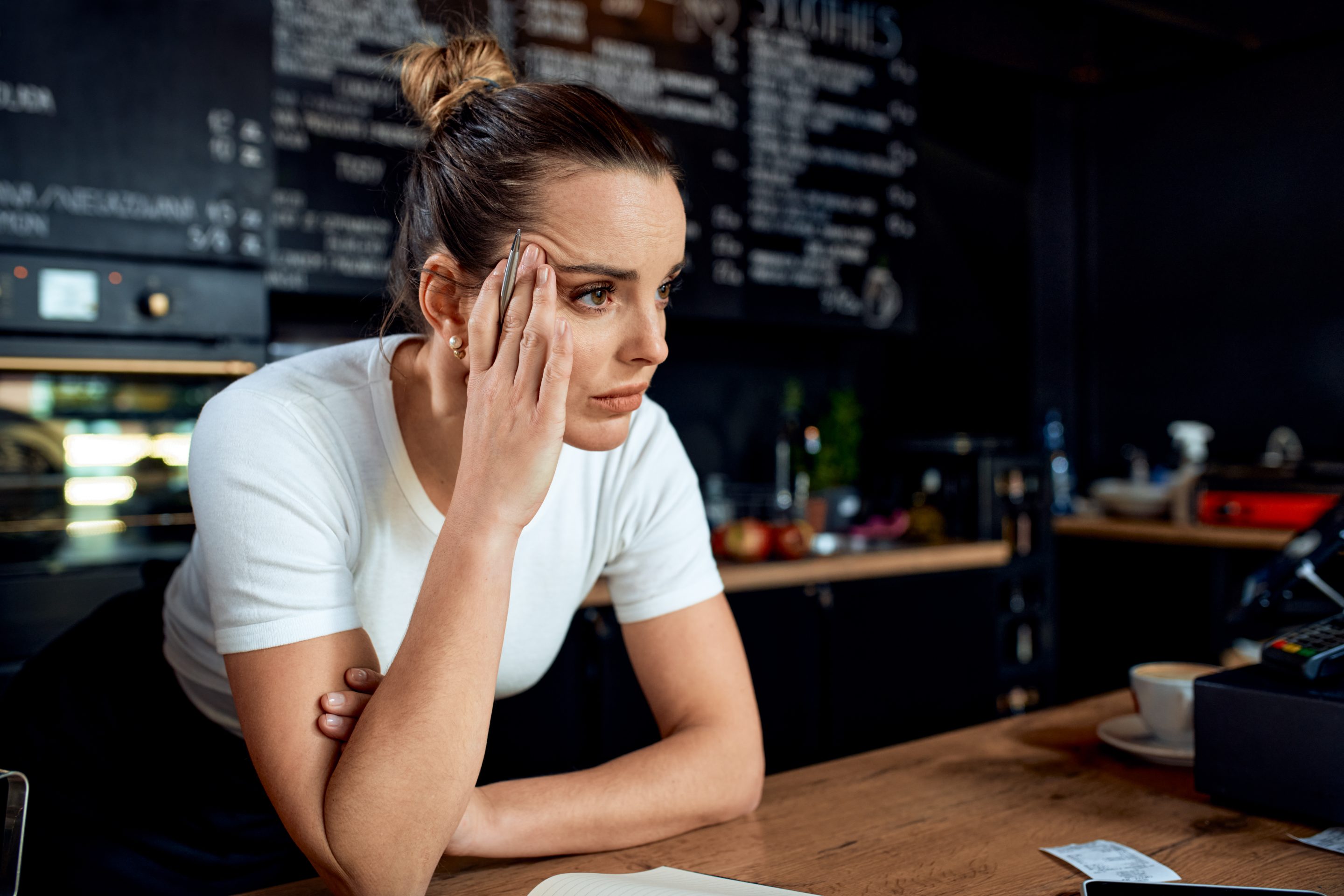 Woman is unhappy at work.