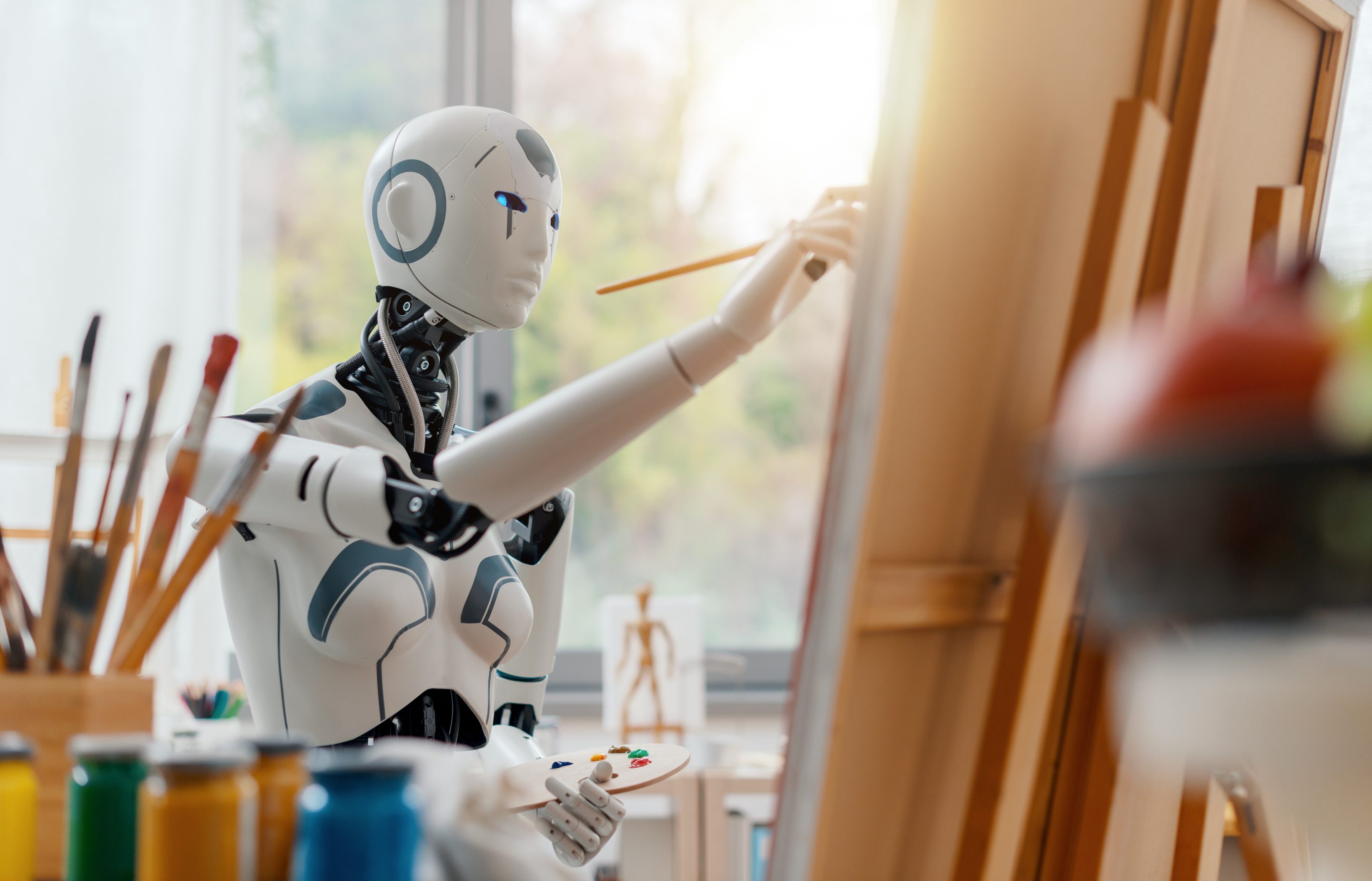 "A.I. God. Portrait of Alan Turing" was made by a robot artist called Ai-da.