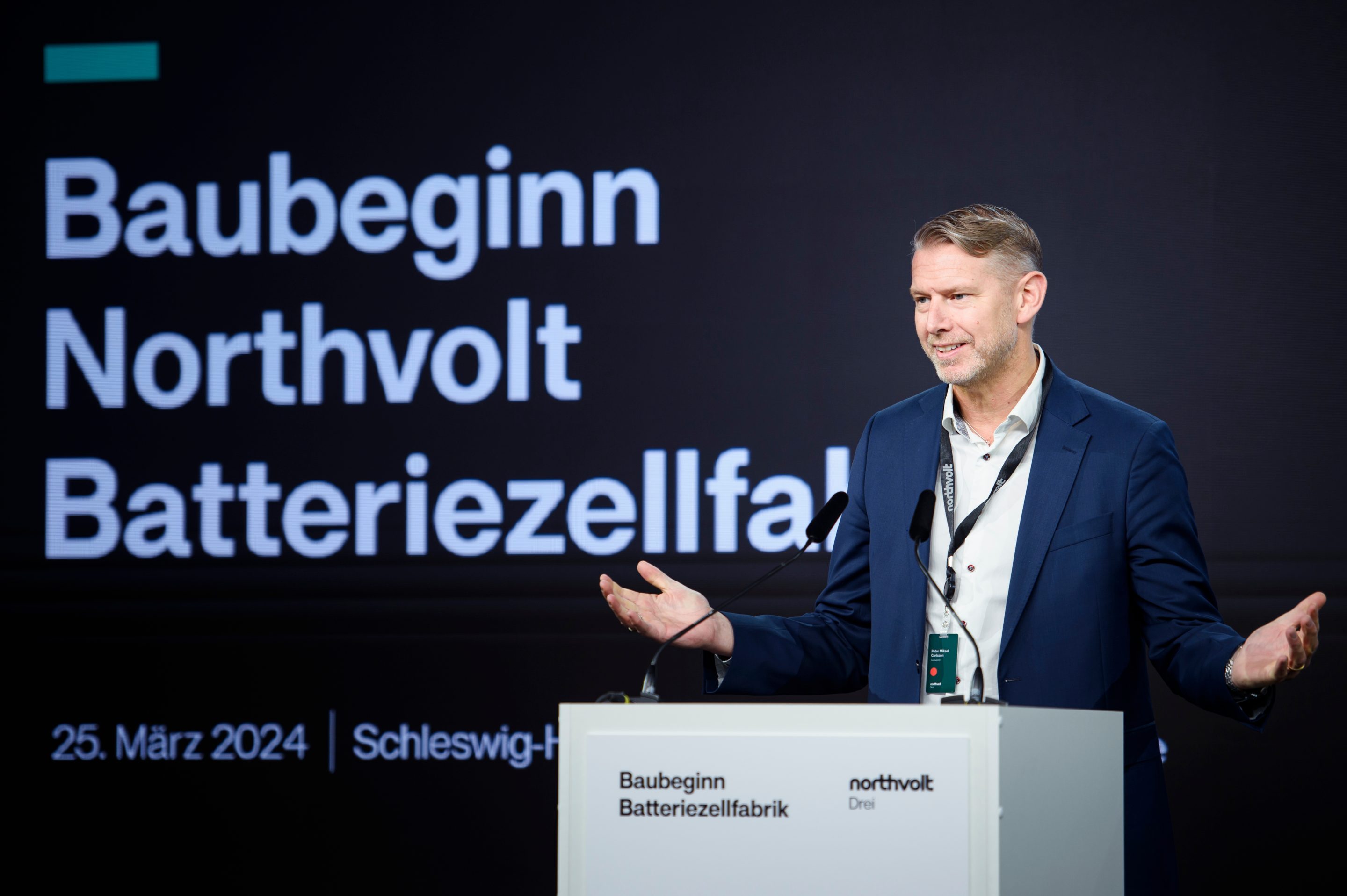Northvolt CEO Peter Mikael Carlsson at a ground-breaking for an electric car battery factory on March 25.