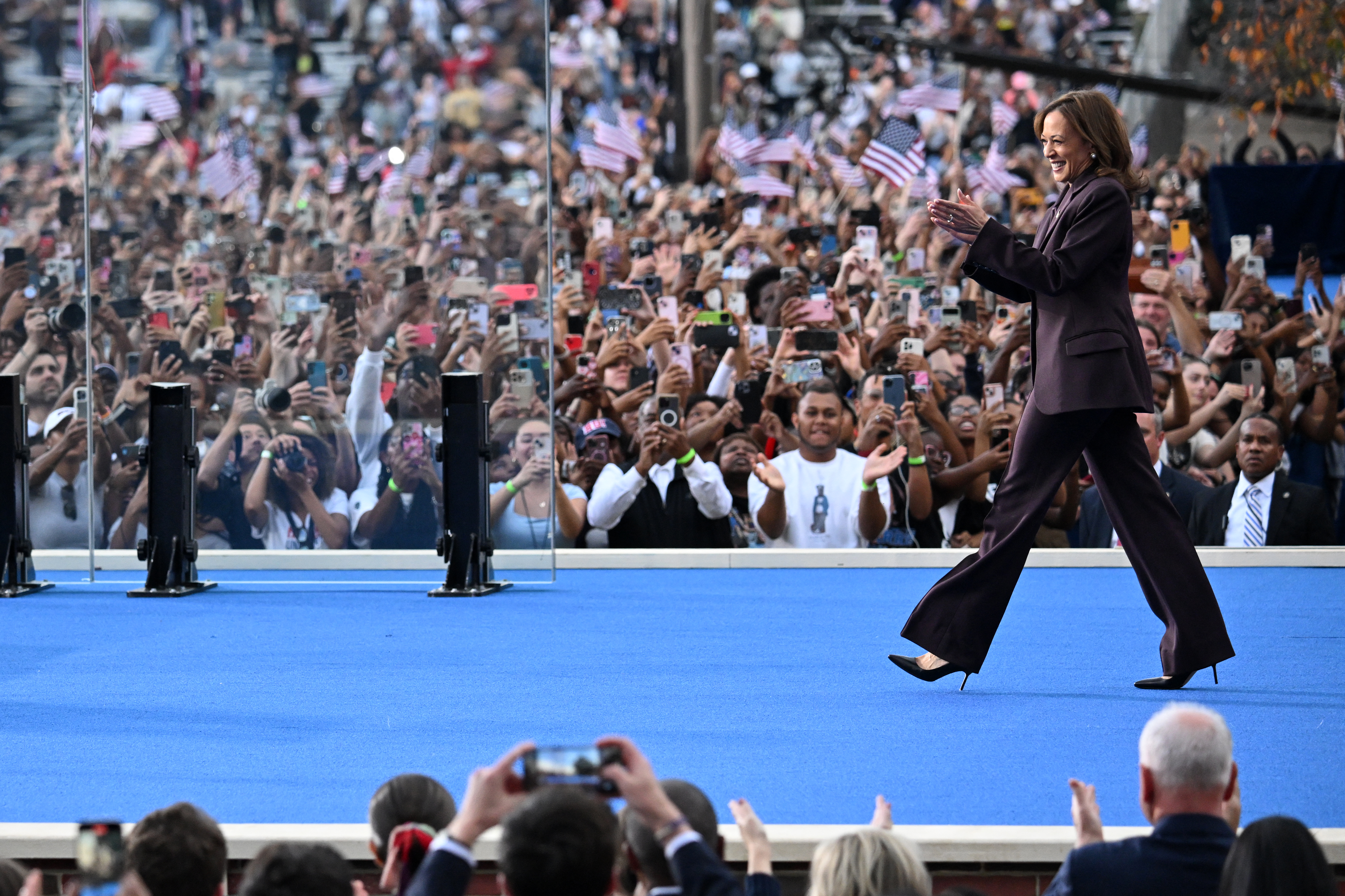 U.S. Vice President Kamala Harris walks on stage as she arrives to speak at Howard University in Washington, D.C., on Nov. 6, 2024.