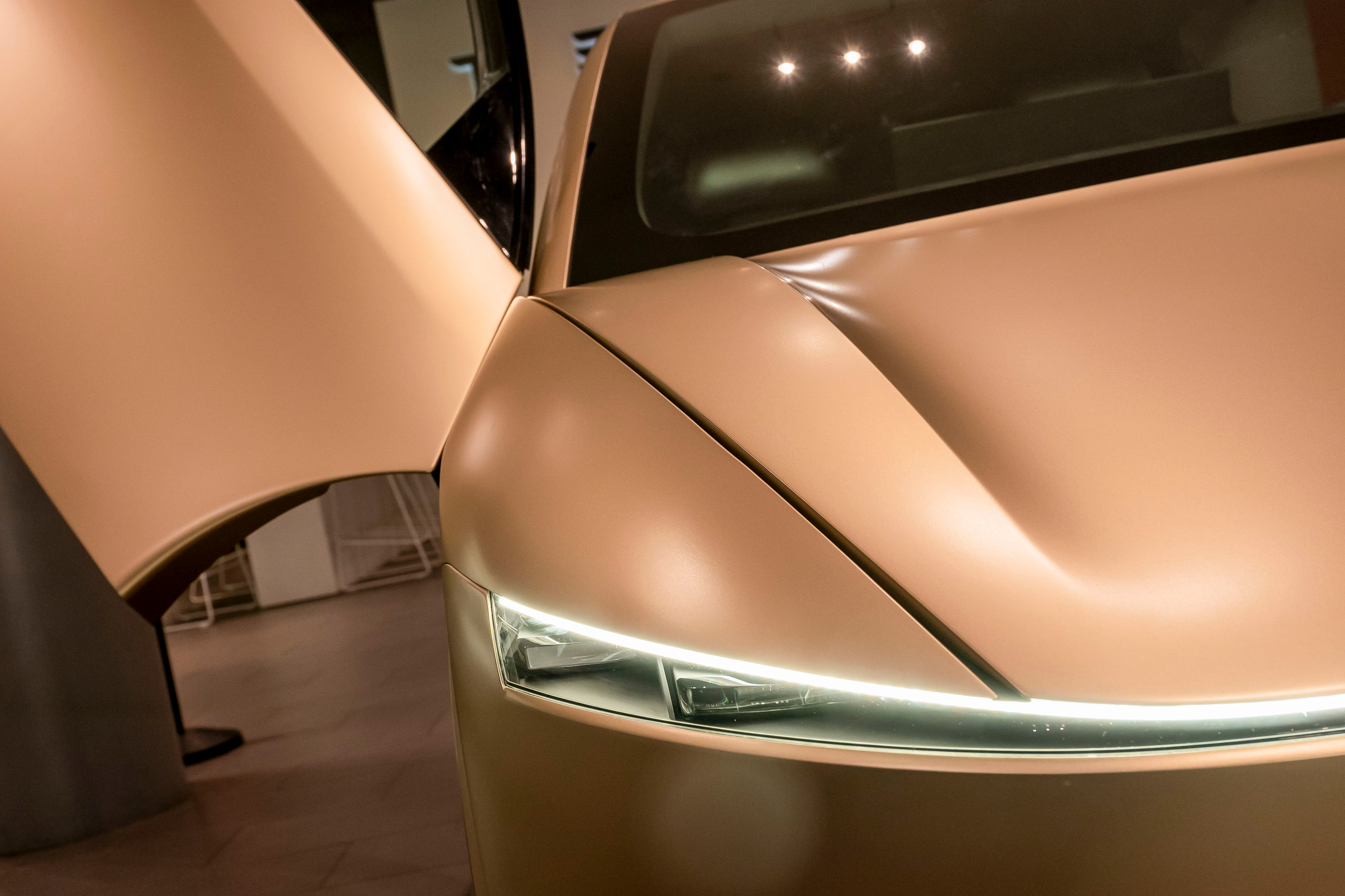 A Tesla Cybercab prototype at a Tesla store.