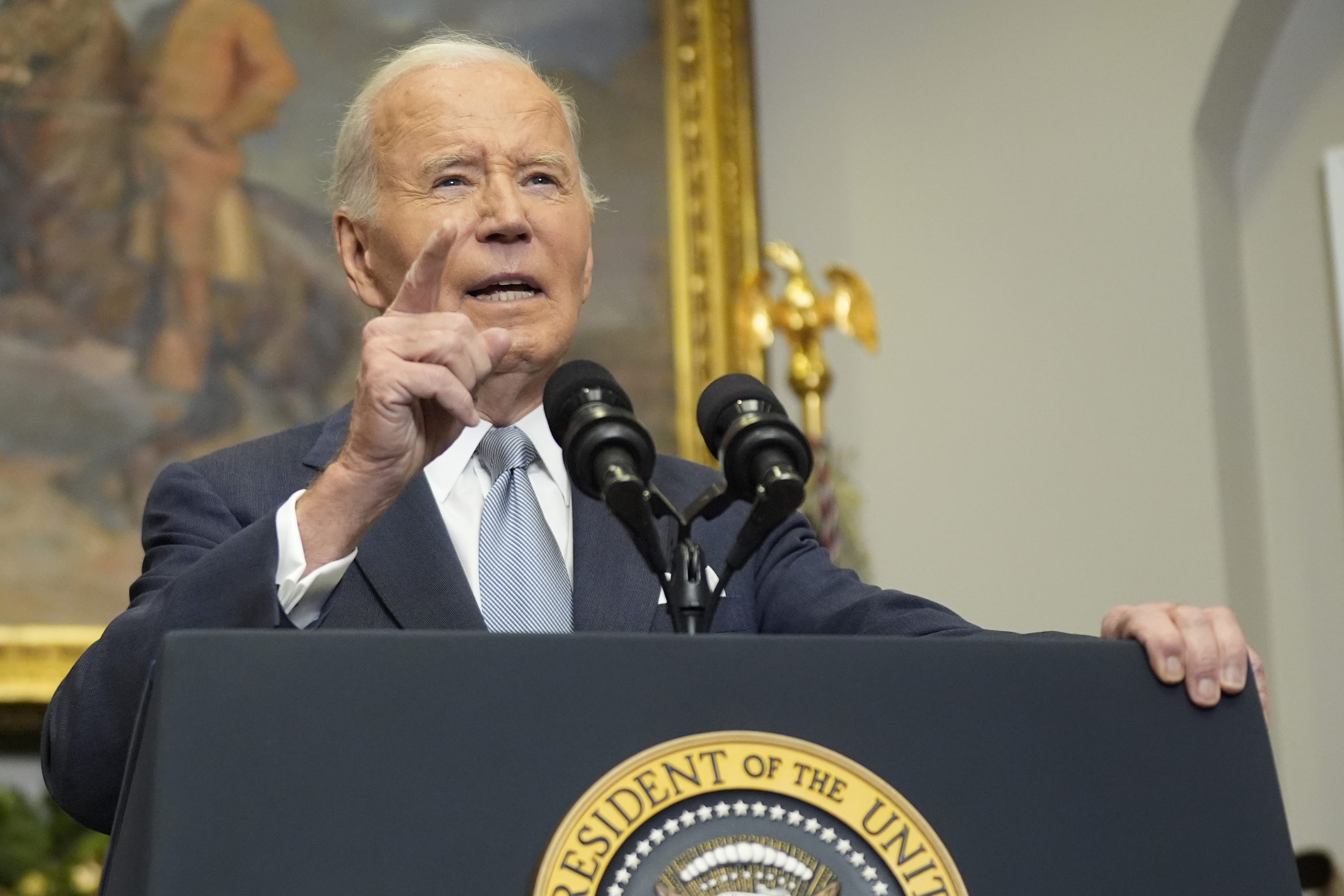 President Joe Biden speaks about the sudden collapse of the Syrian government under Bashar Assad from the White House on Sunday.