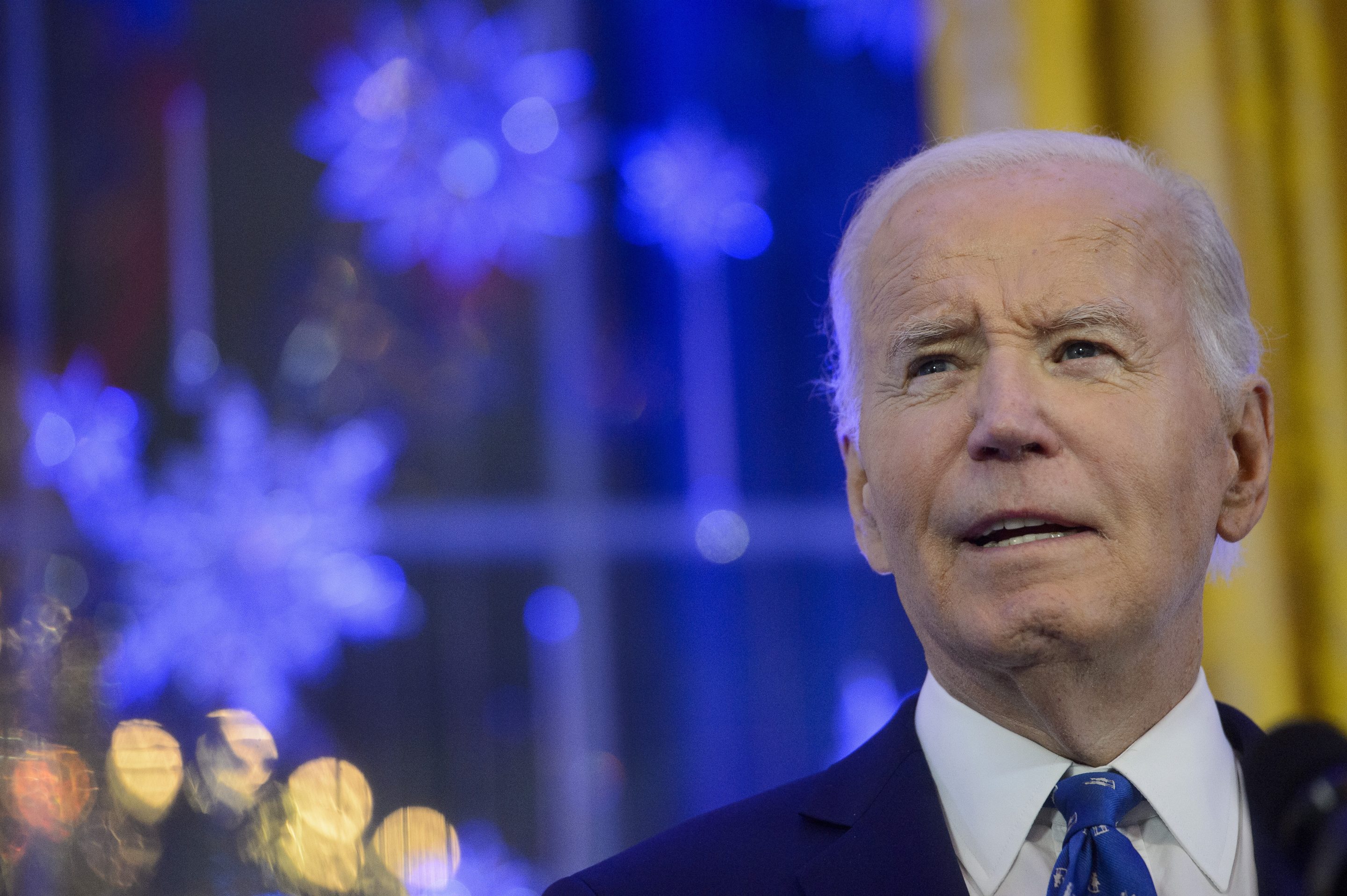 President Joe Biden speaks during a Hanukkah reception in the East Room of the White House in Washington, on Dec. 16, 2024.