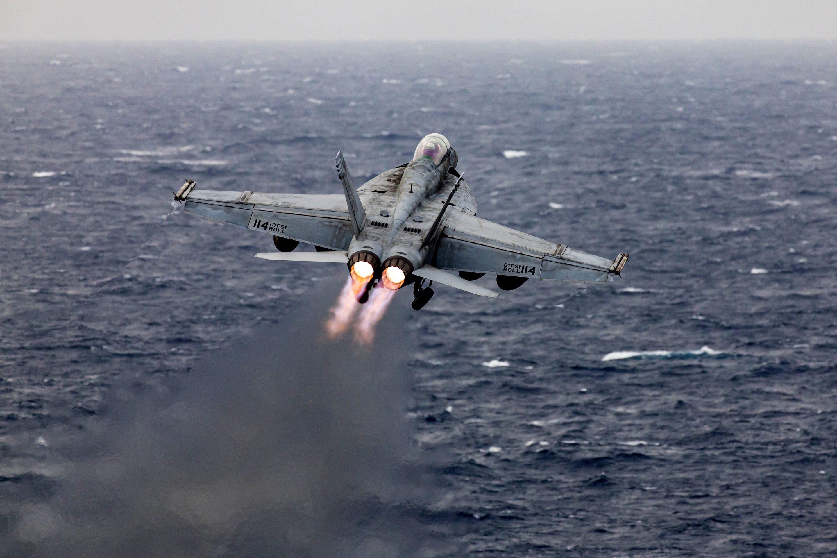 A Navy F/A-18 during operations in the southern Red Sea in March.