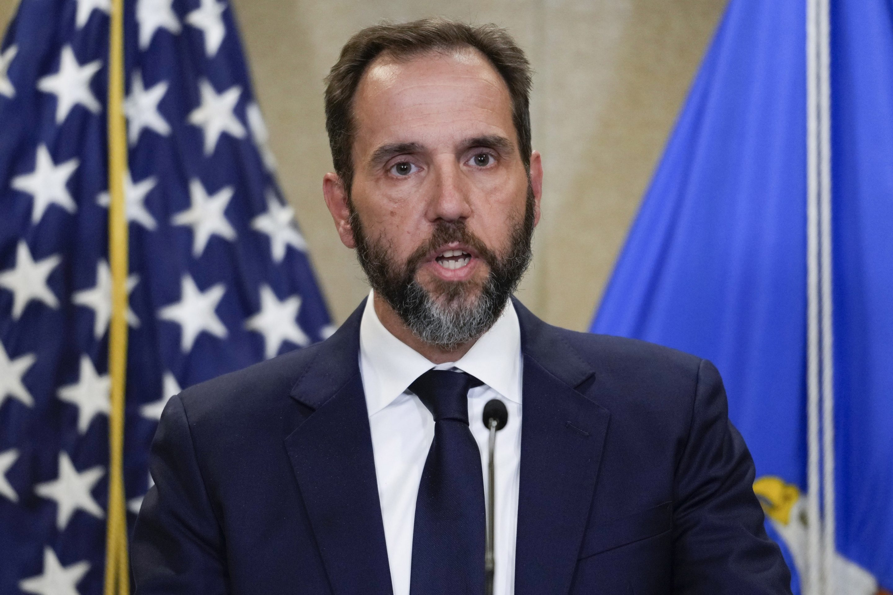 Special counsel Jack Smith speaks to the media about an indictment of former President Donald Trump, Aug. 1, 2023, at an office of the Department of Justice in Washington.
