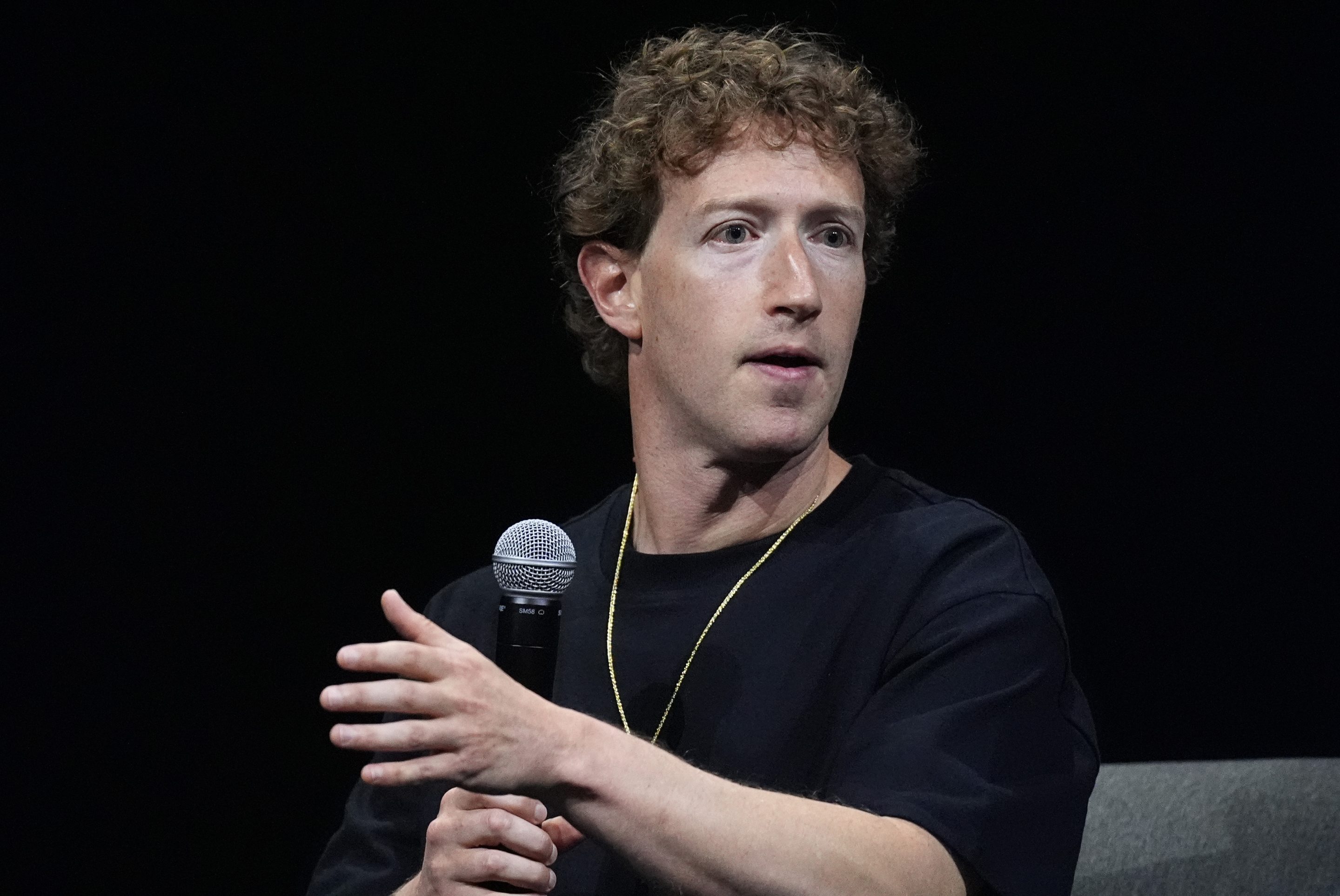 Meta CEO Mark Zuckerberg, makes a point during an appearance at SIGGRAPH 2024, on July 29, 2024, in the Colorado Convention Center in downtown Denver.
