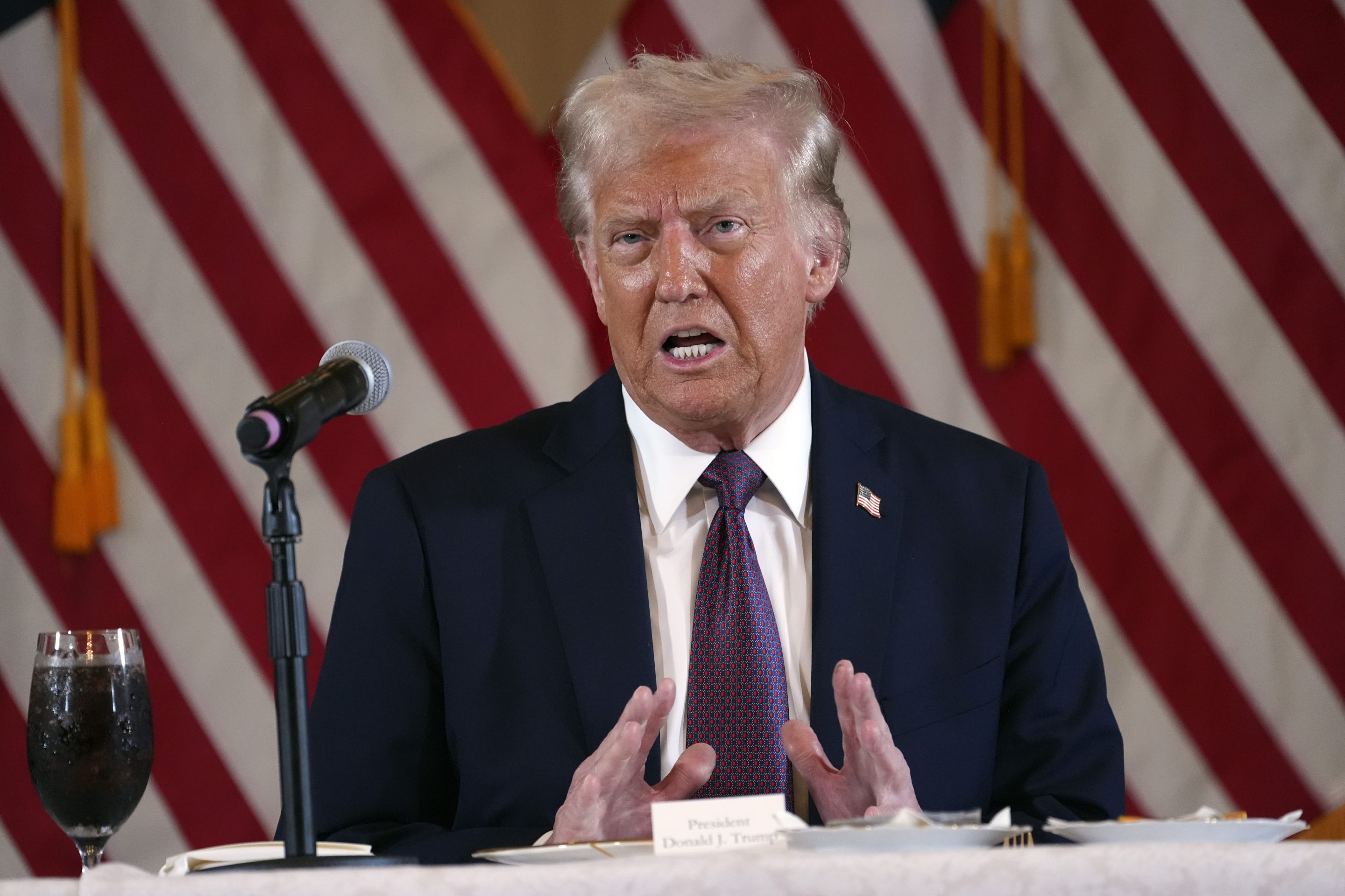 President-elect Donald Trump speaks during a meeting with Republican governors at Mar-a-Lago, on Jan. 9, 2025, in Palm Beach, Fla.