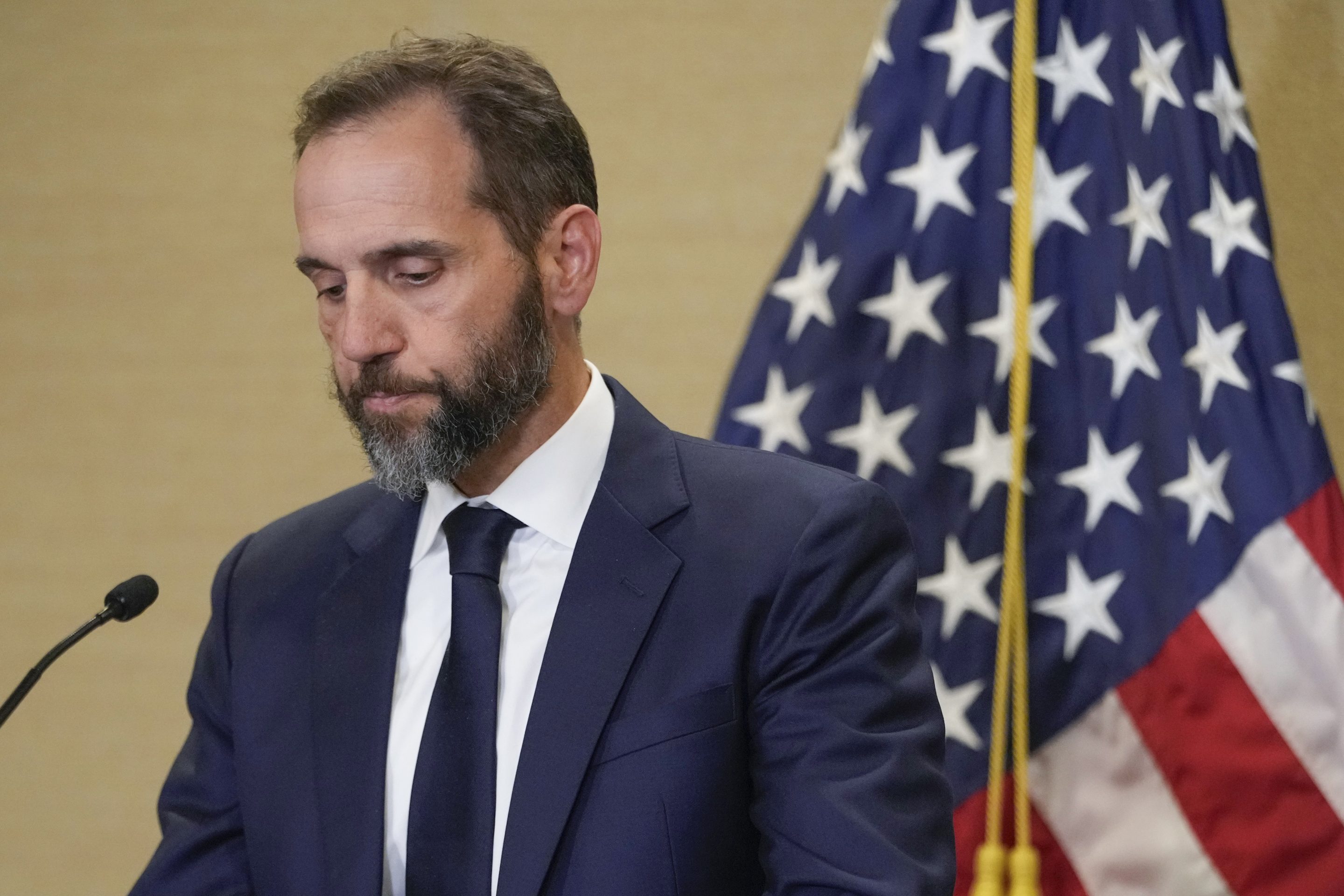 Special counsel Jack Smith speaks about an indictment of former President Donald Trump, on Aug. 1, 2023, at a Department of Justice office in Washington. 