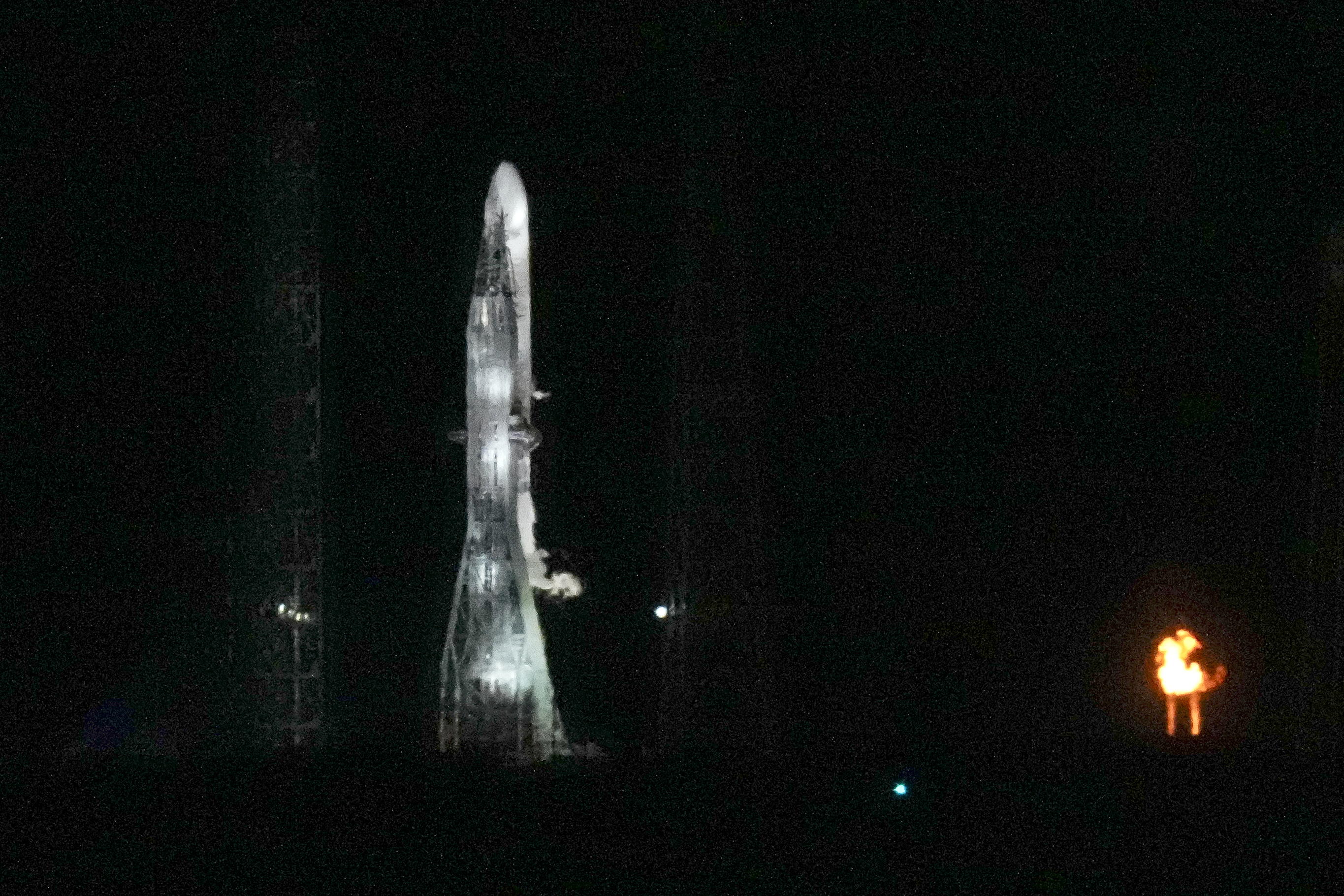 Blue Origin's New Glenn rocket is seen on Launch Complex 36 shortly before the launch attempt was scrubbed at the Cape Canaveral Space Force Station, Monday, Jan. 13, 2025, in Cape Canaveral, Fla.