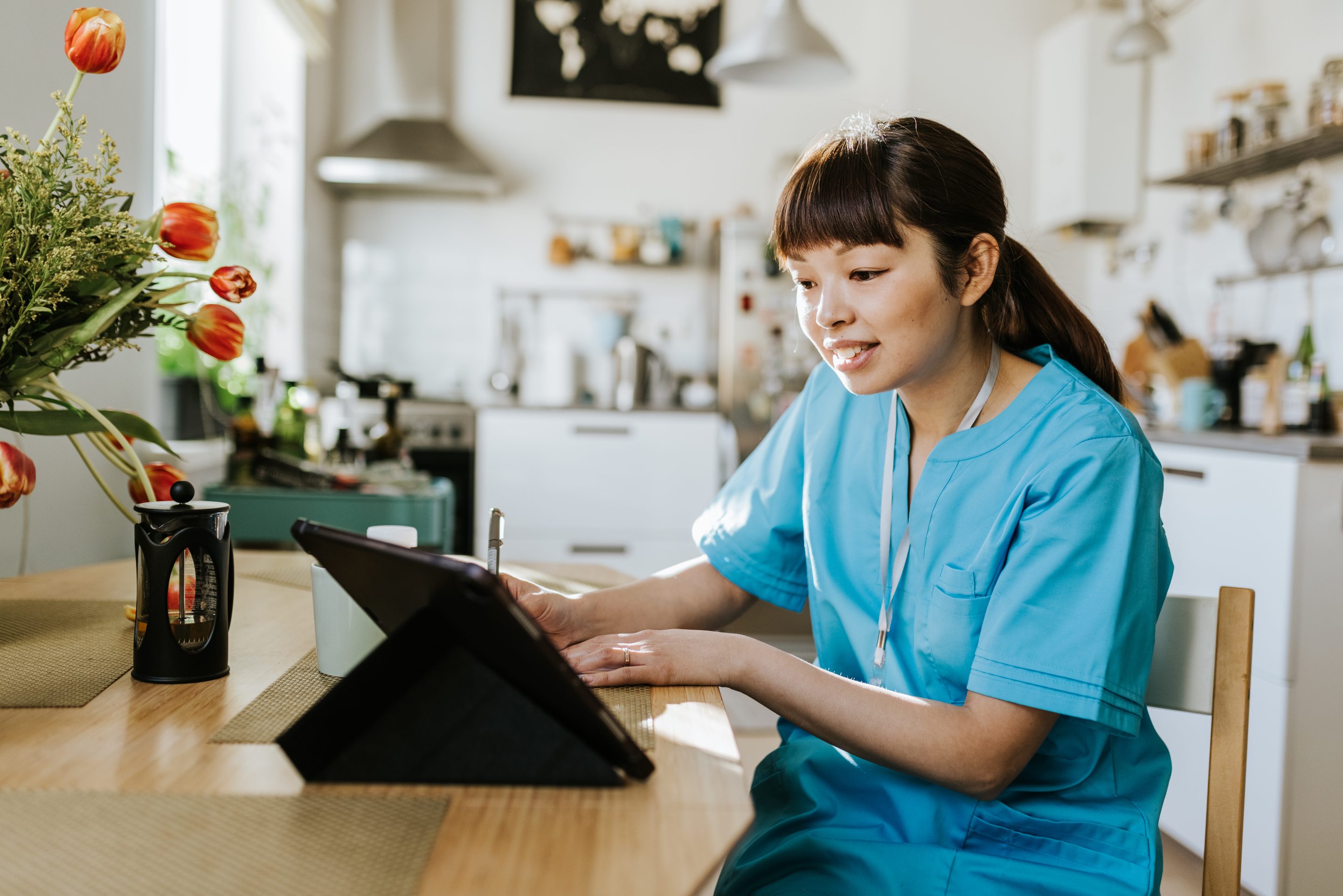 Nurse works from home.