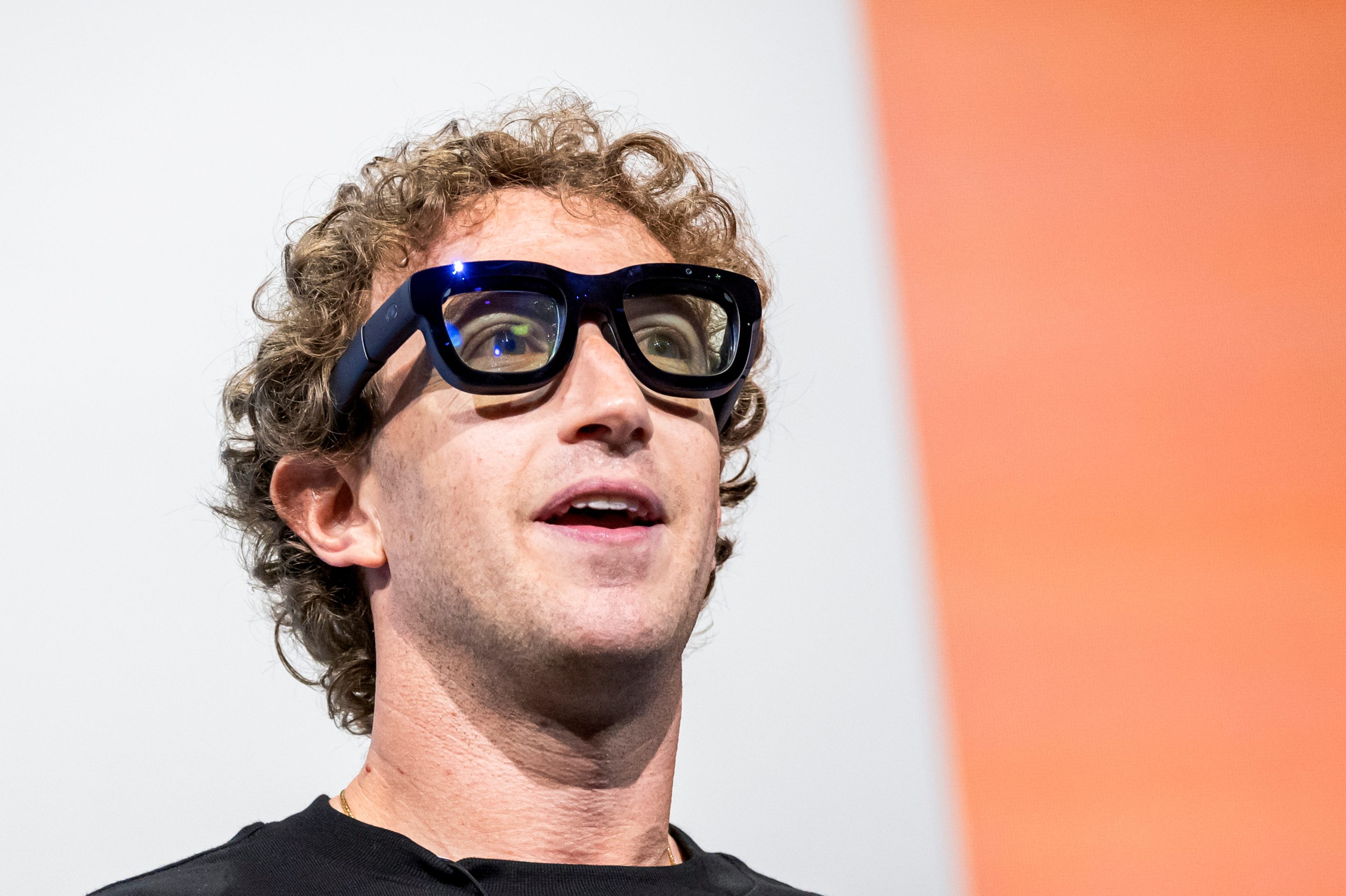 Mark Zuckerberg, CEO of Meta, wears Orion augmented reality (AR) glasses during the Meta Connect event in Menlo Park, Calif., on Sept. 25, 2024.