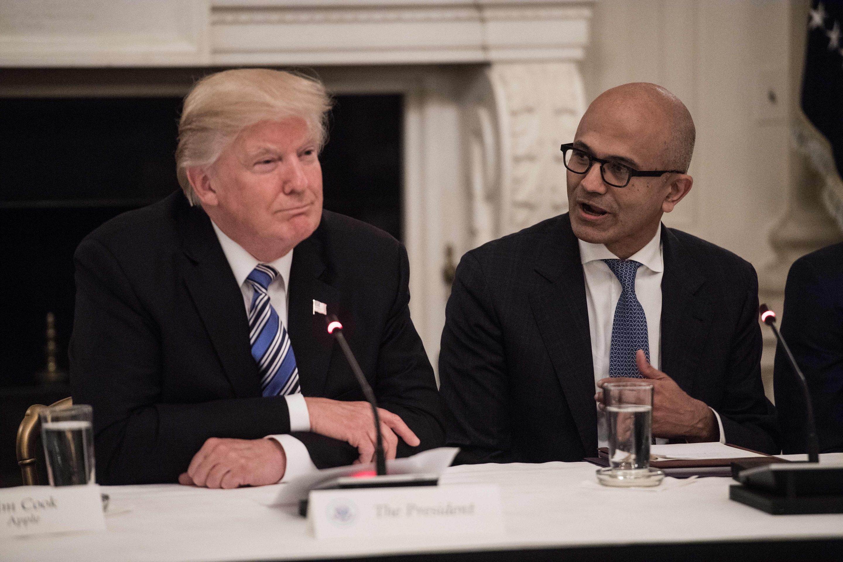 President Donald Trump with Microsoft CEO Satya Nadella.