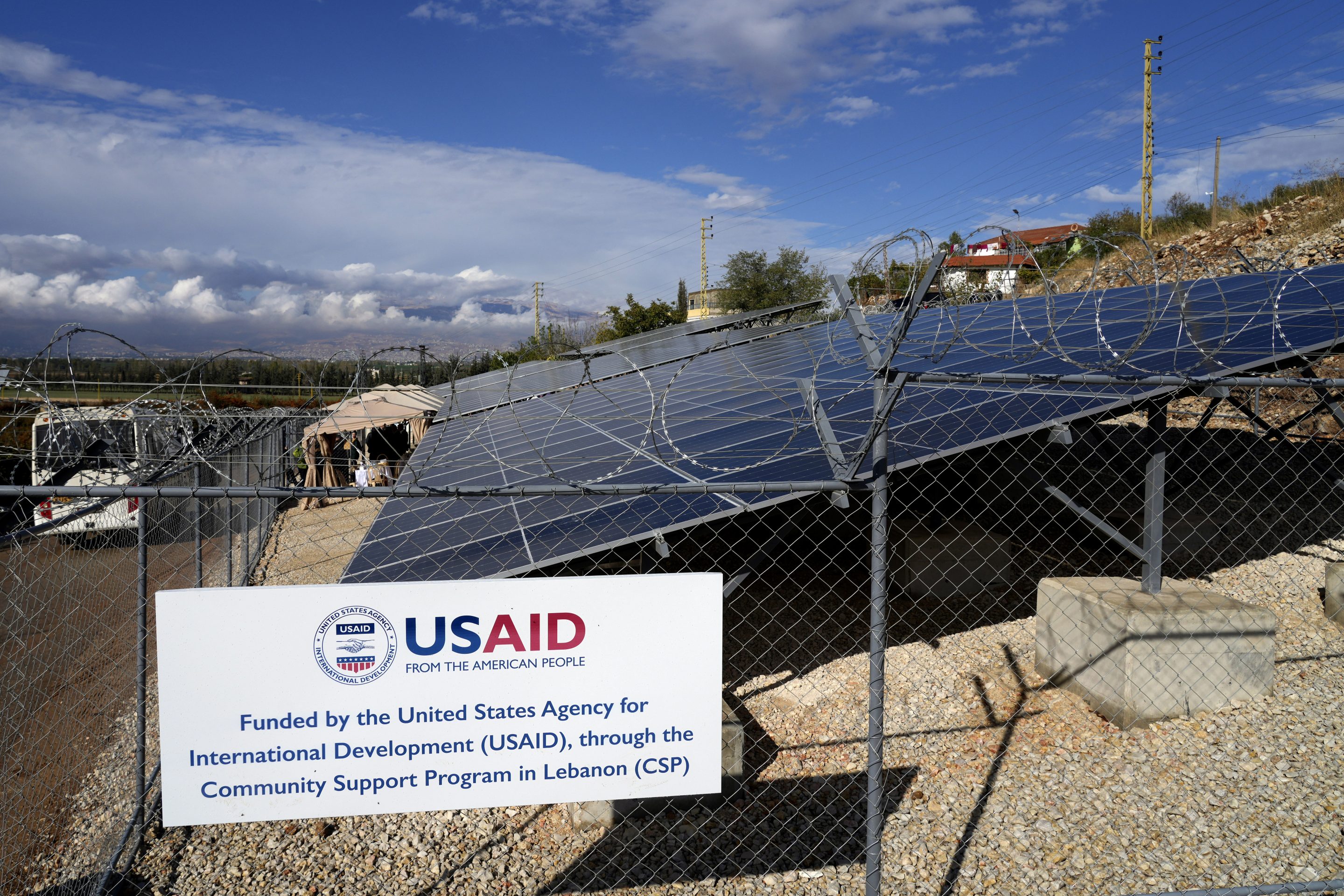 Solar panels system funded by United States Agency for International Development (USAID) are seen in the Lebanese-Syrian border town of Majdal Anjar, eastern Bekaa valley, Lebanon, Nov. 9, 2022.