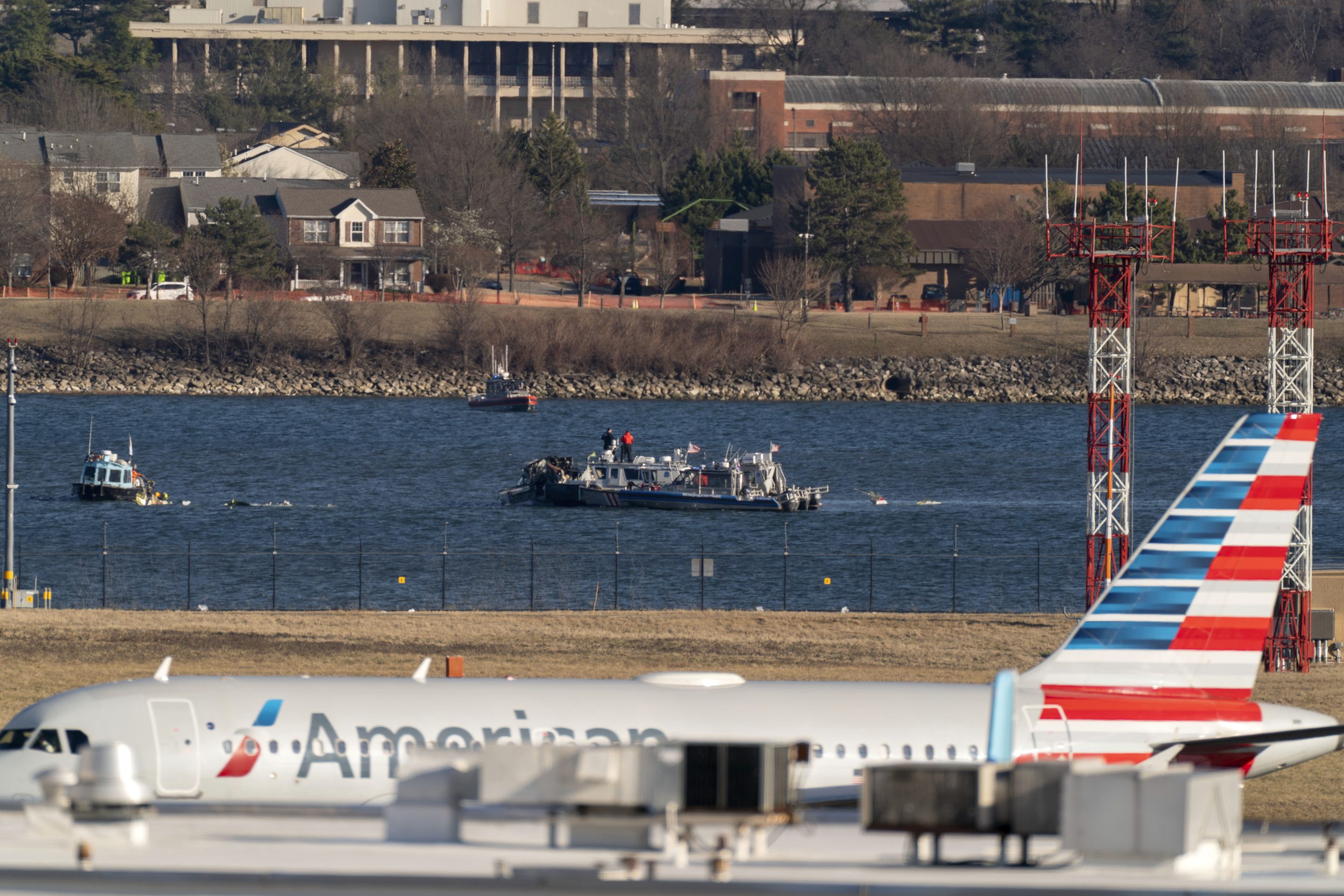A wreckage site in the Potomac River near Ronald Reagan Washington National Airport on Saturday.