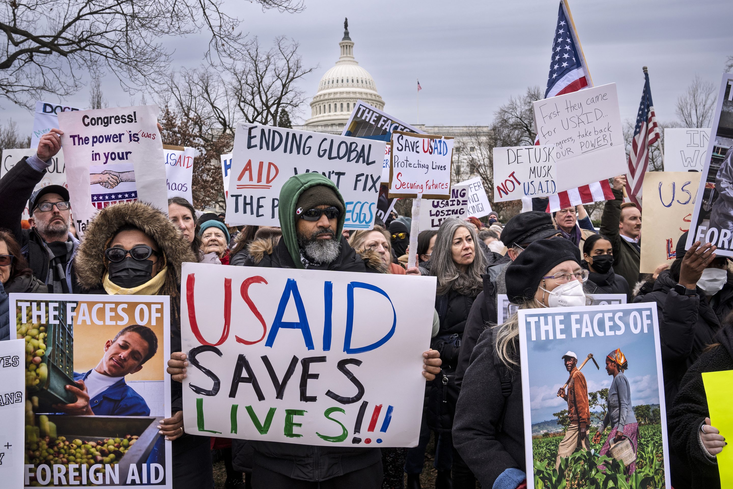 Demonstrators and lawmakers rally Wednesday against President Donald Trump and his ally Elon Musk as they target the U.S. Agency for International Development.