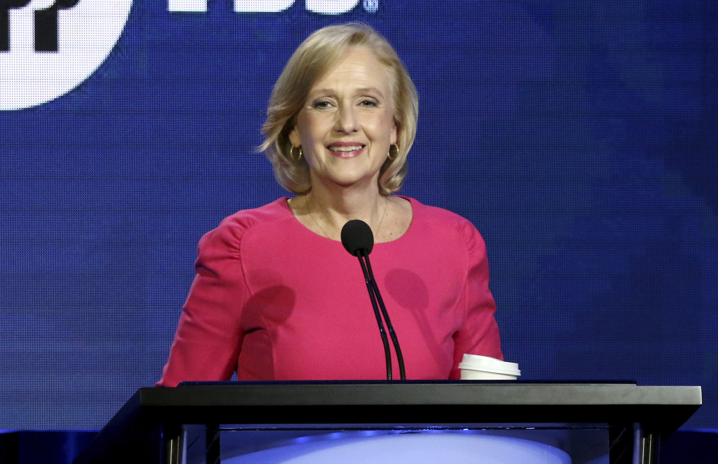 PBS President and CEO Paula Kerger speaks during the PBS Executive Session at the Television Critics Association Winter Press Tour on Feb. 2, 2019, in Pasadena, Calif.
