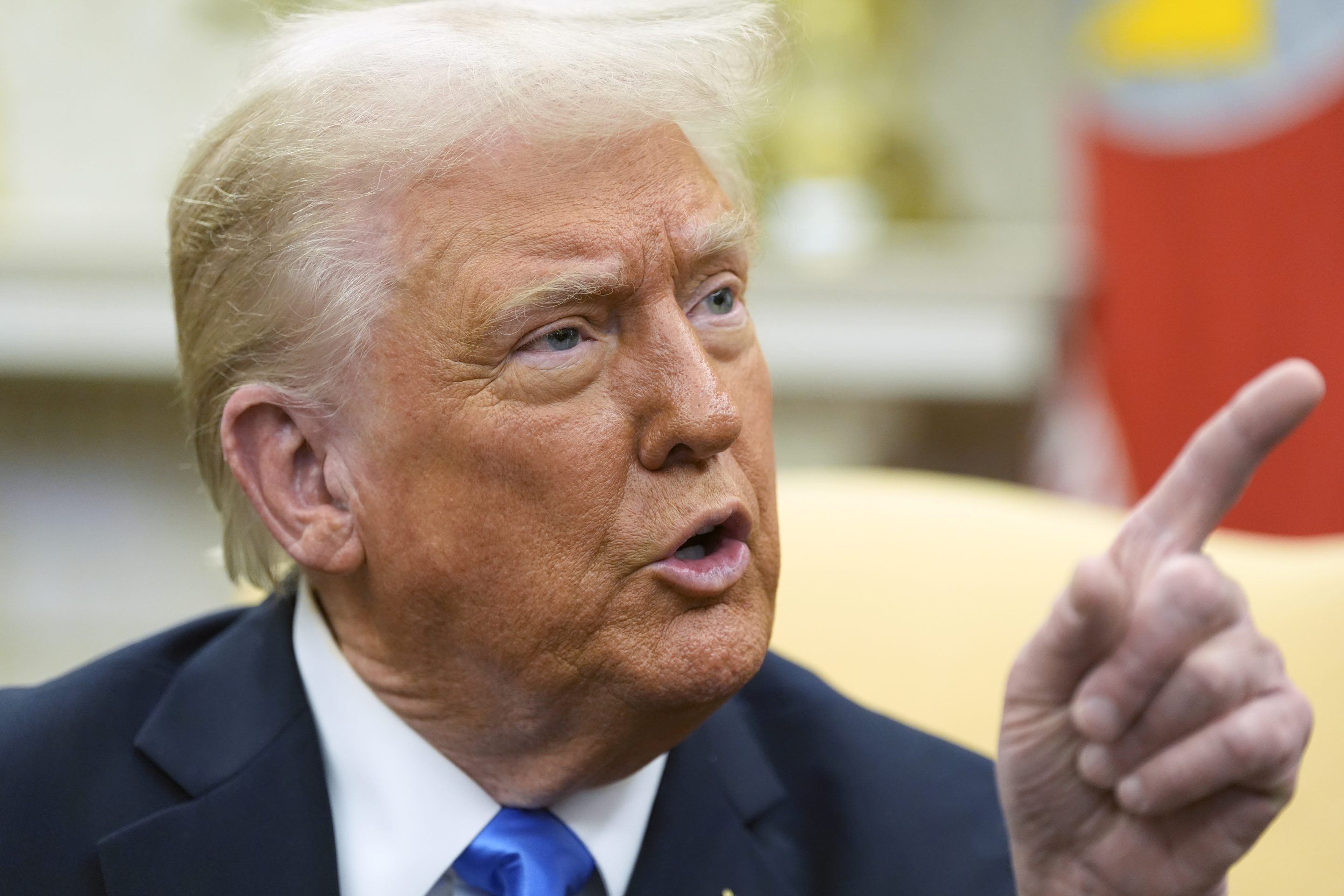 President Donald Trump speaks during a meeting with Jordan's King Abdullah II in the Oval Office at the White House, on Feb. 11, 2025, in Washington. 