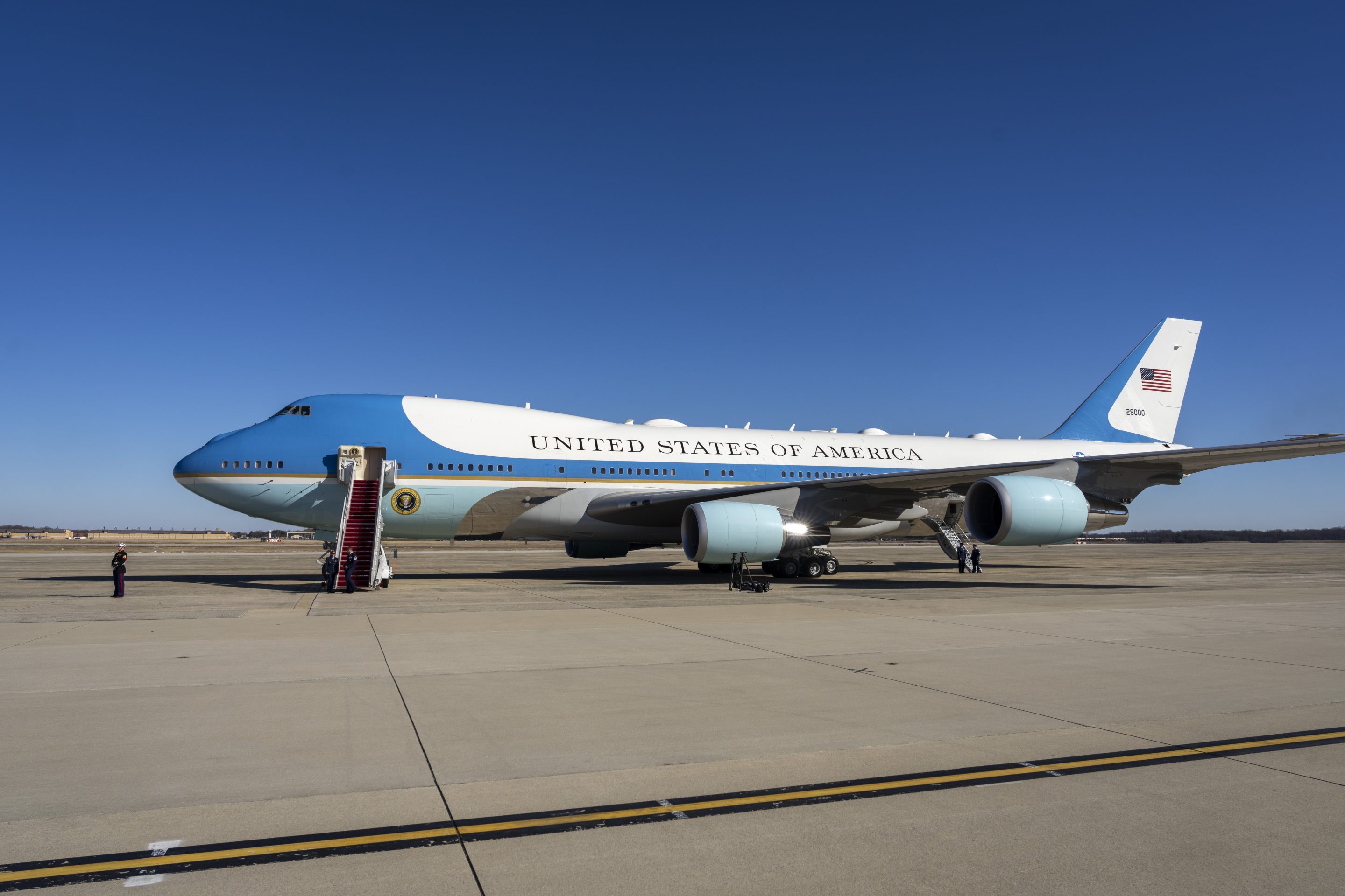 Air Force One is prepared for the arrival of President Donald Trump at Joint Base Andrews, Md., on Friday.