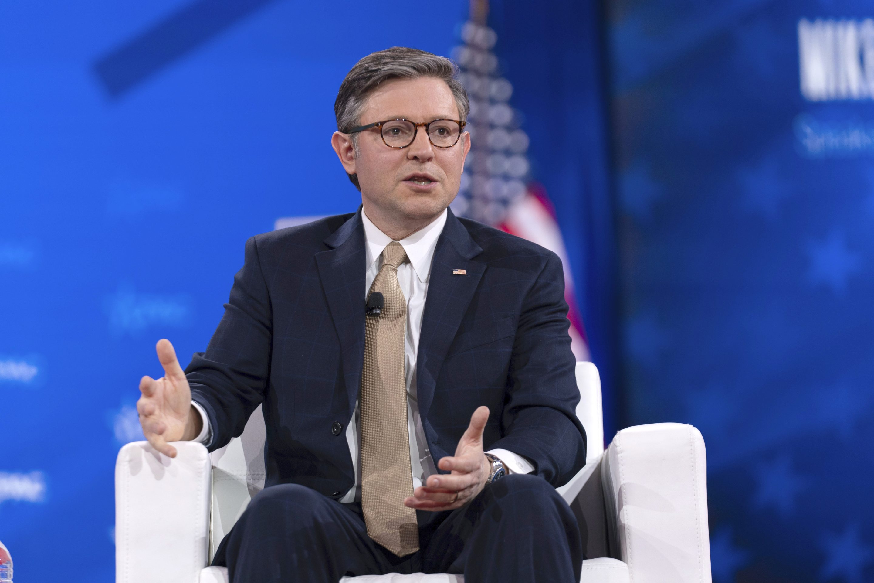 Speaker of the House Mike Johnson, R-La., speaks at the Conservative Political Action Conference, CPAC, at the Gaylord National Resort & Convention Center, on Feb. 20, 2025, in Oxon Hill, Md.