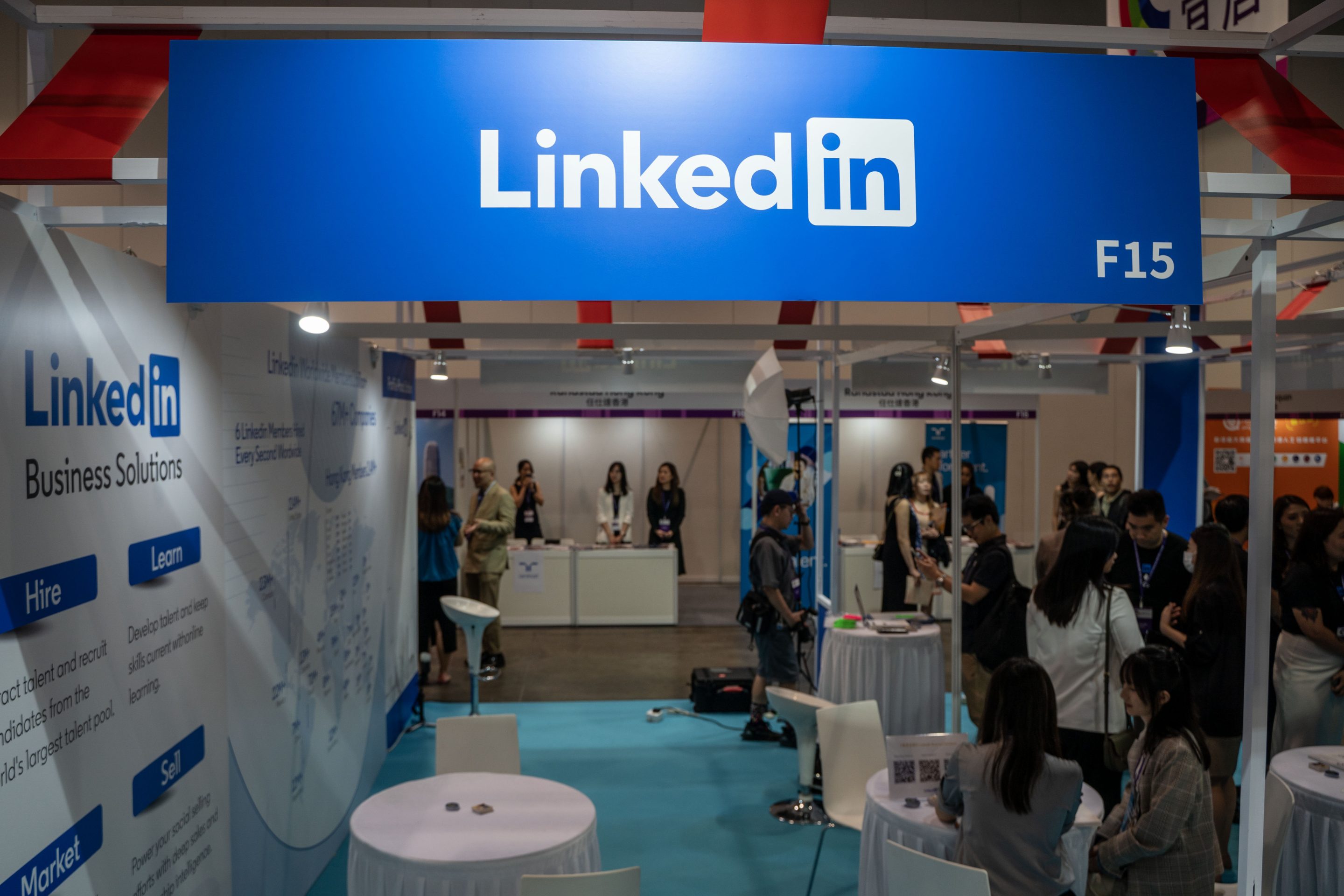 LinkedIn booth at the Global Talent Summit in Hong Kong on May 3.