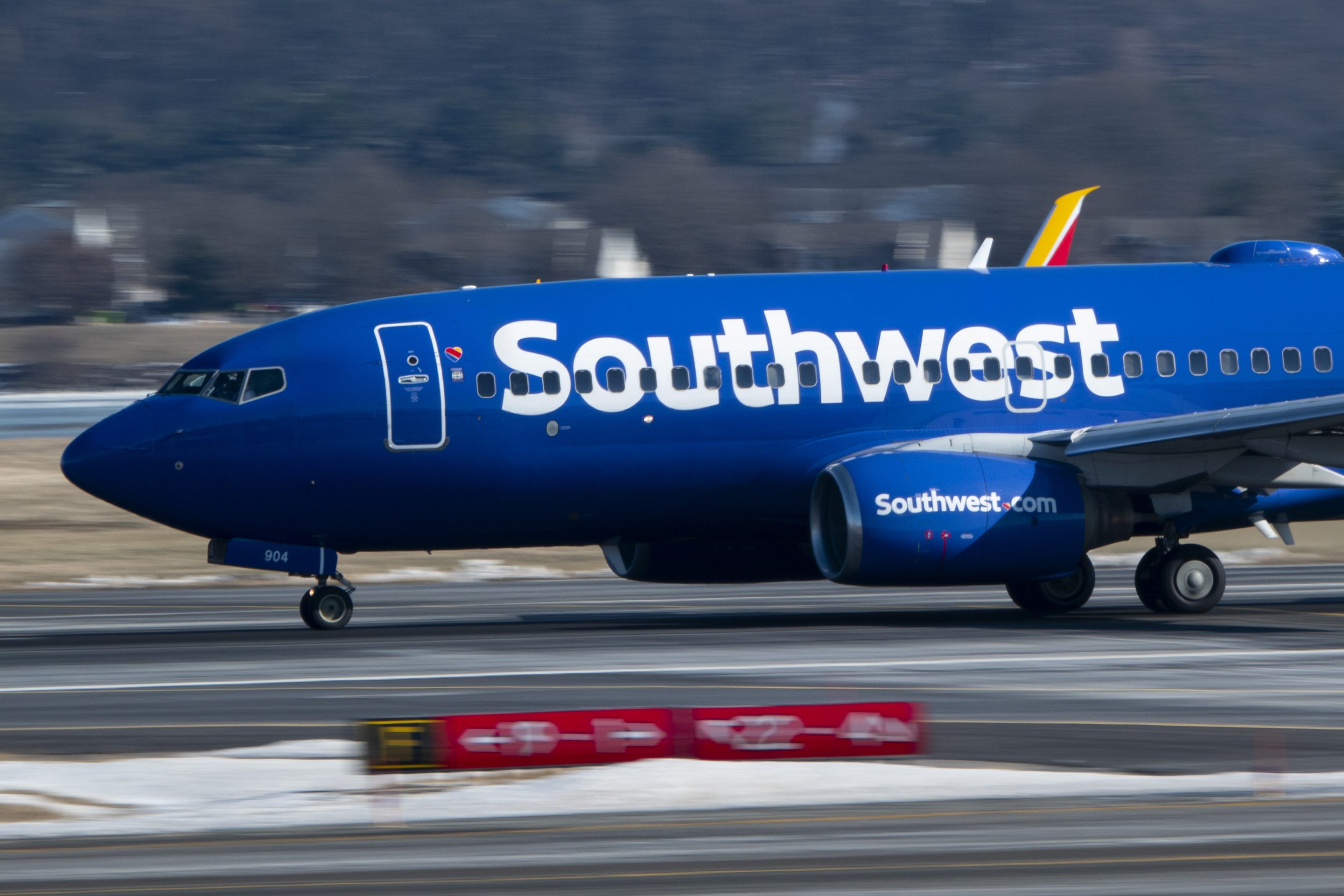 A Southwest Airlines Boeing 737-7H4 departs Ronald Reagan Washington National Airport for Houston on Jan. 22, 2025 in Arlington, Va.