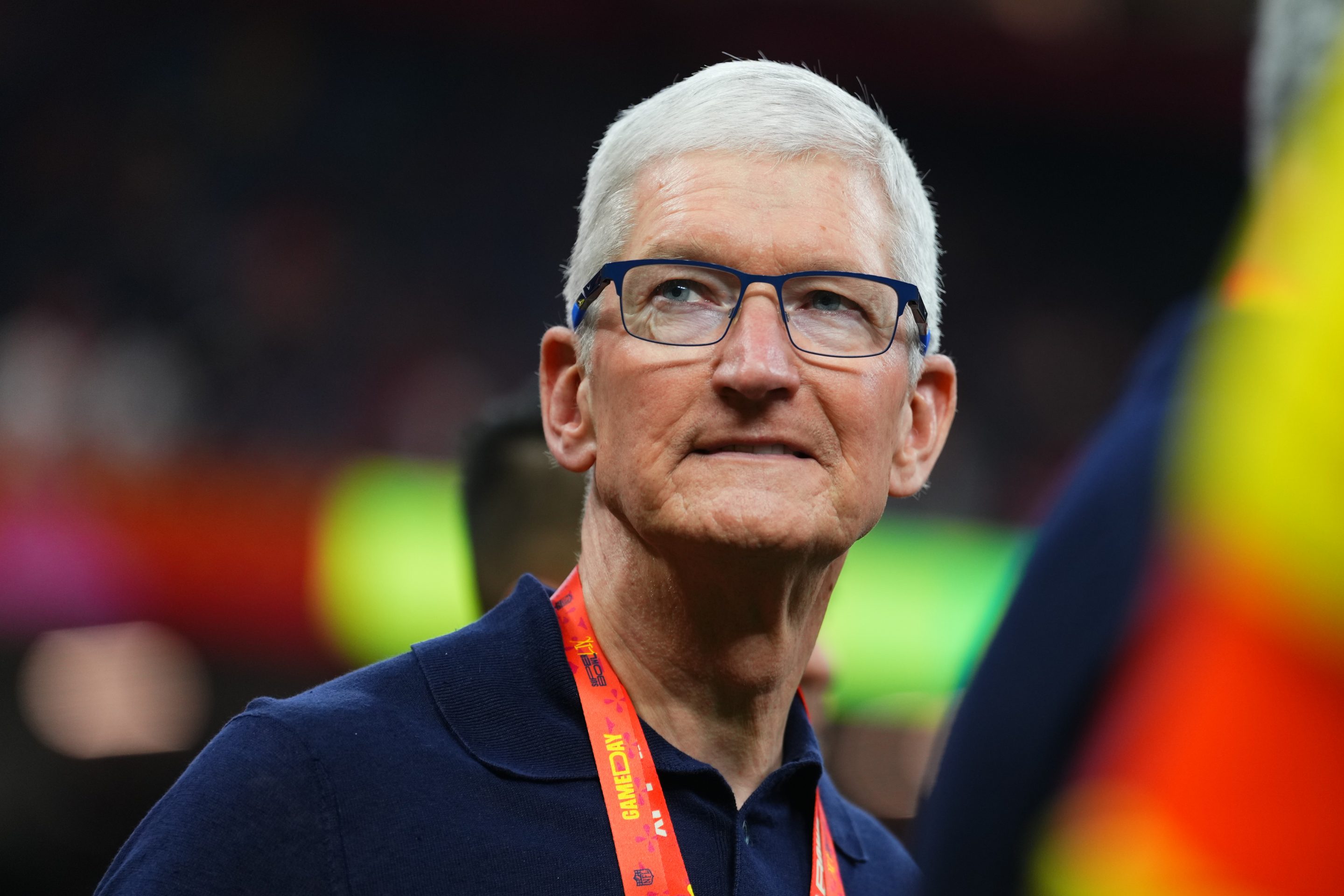 Apple CEO Tim Cook is seen on the field prior to Super Bowl LIX between the Kansas City Chiefs and the Philadelphia Eagles at Caesars Superdome on Feb. 9, 2025 in New Orleans.