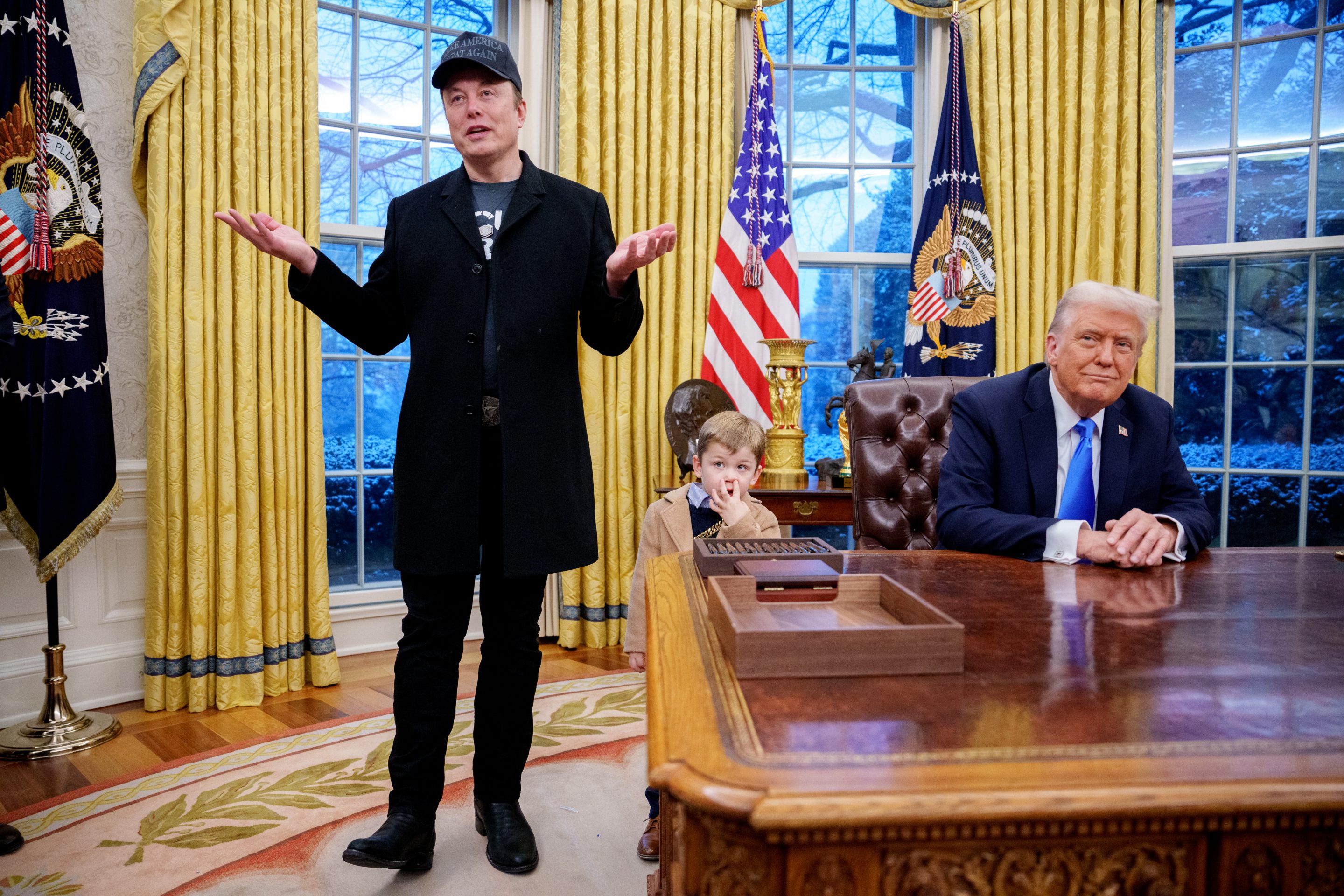 Elon Musk and President Donald Trump in the Oval Office at the White House on Feb. 11.