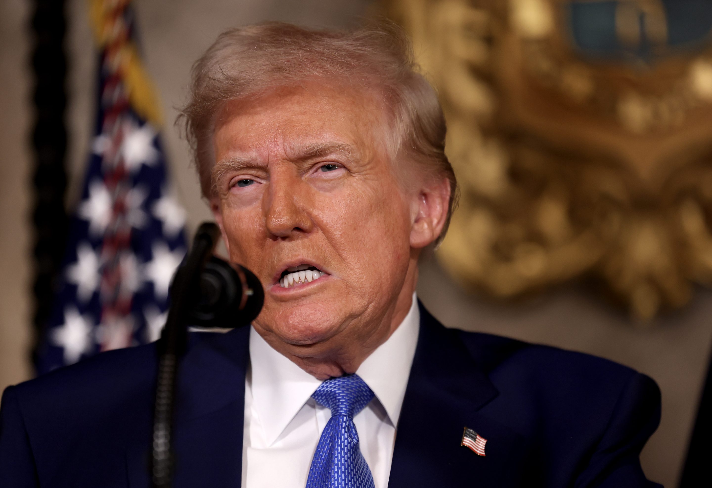 U.S. President Donald Trump delivers remarks after signing an executive order on expanding access to IVF at his Mar-a-Lago resort on February 18, 2025 in Palm Beach, Florida.