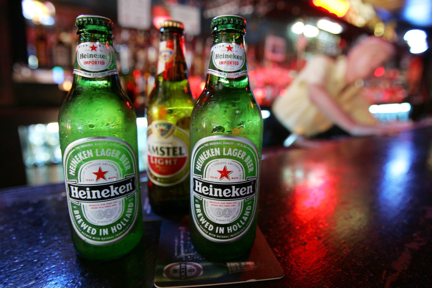 bottles of heineken and amstel