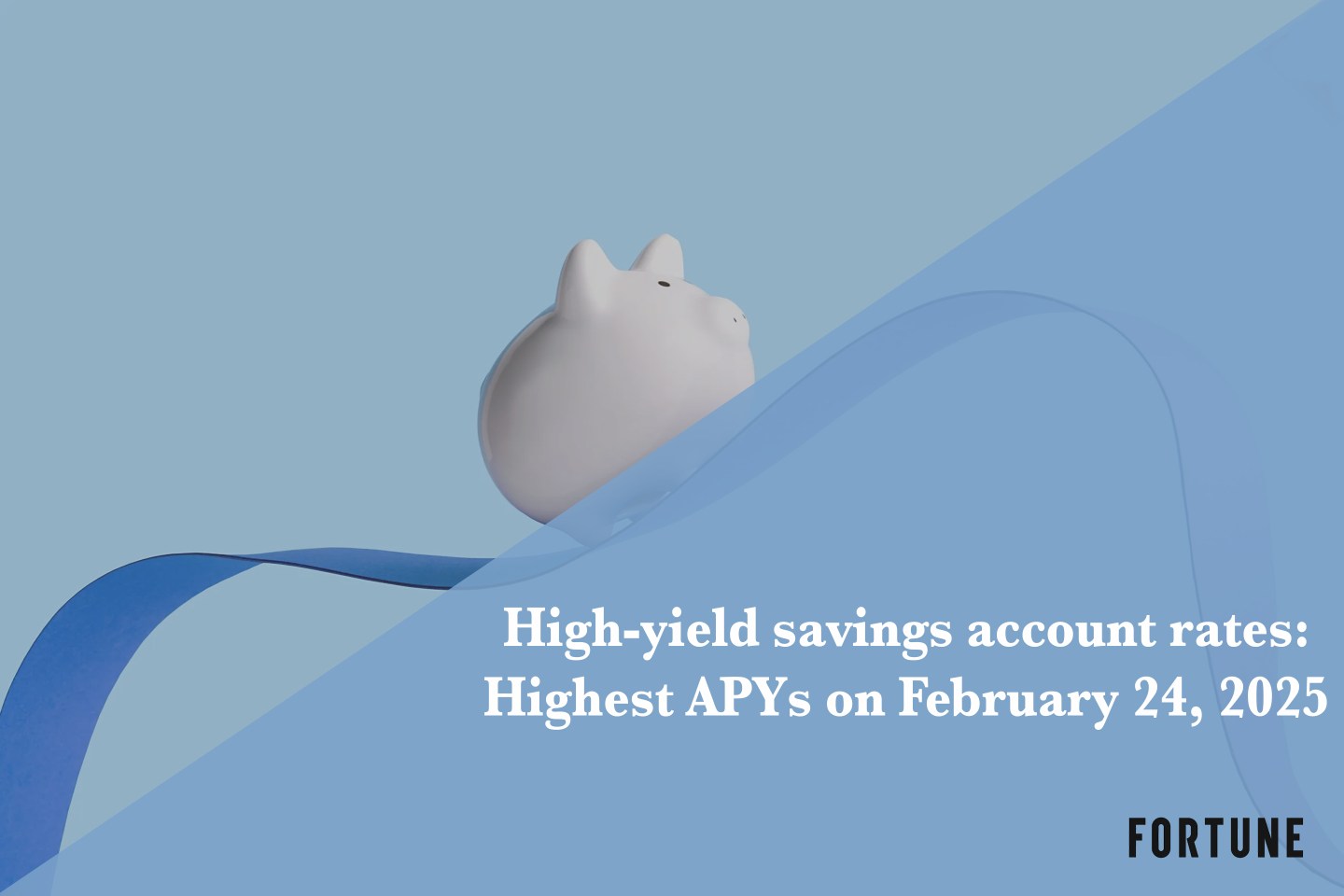 A piggy bank on a blue ribbon.