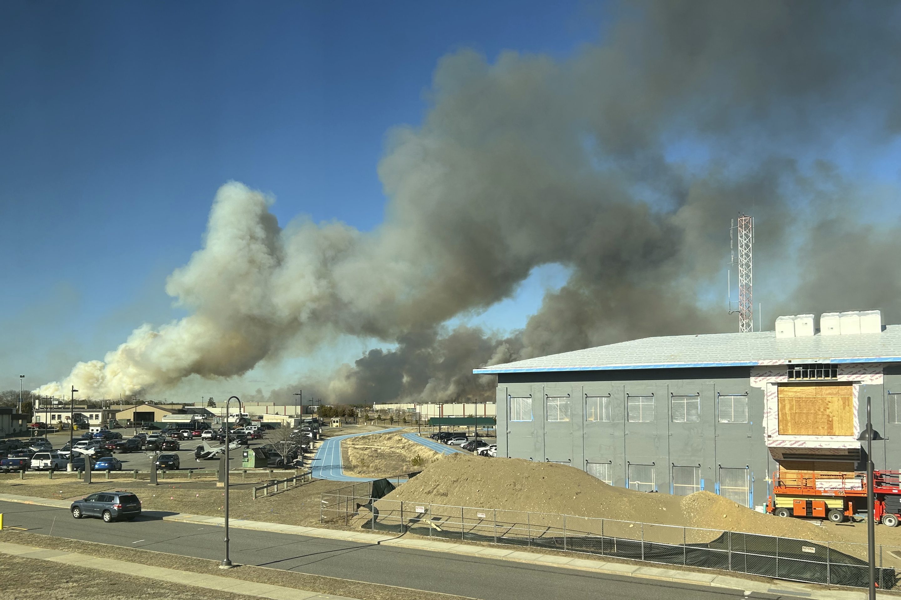 Smoke from the fires in the Pine Barrens off Sunrise Highway in New York's Long Island on Saturday.