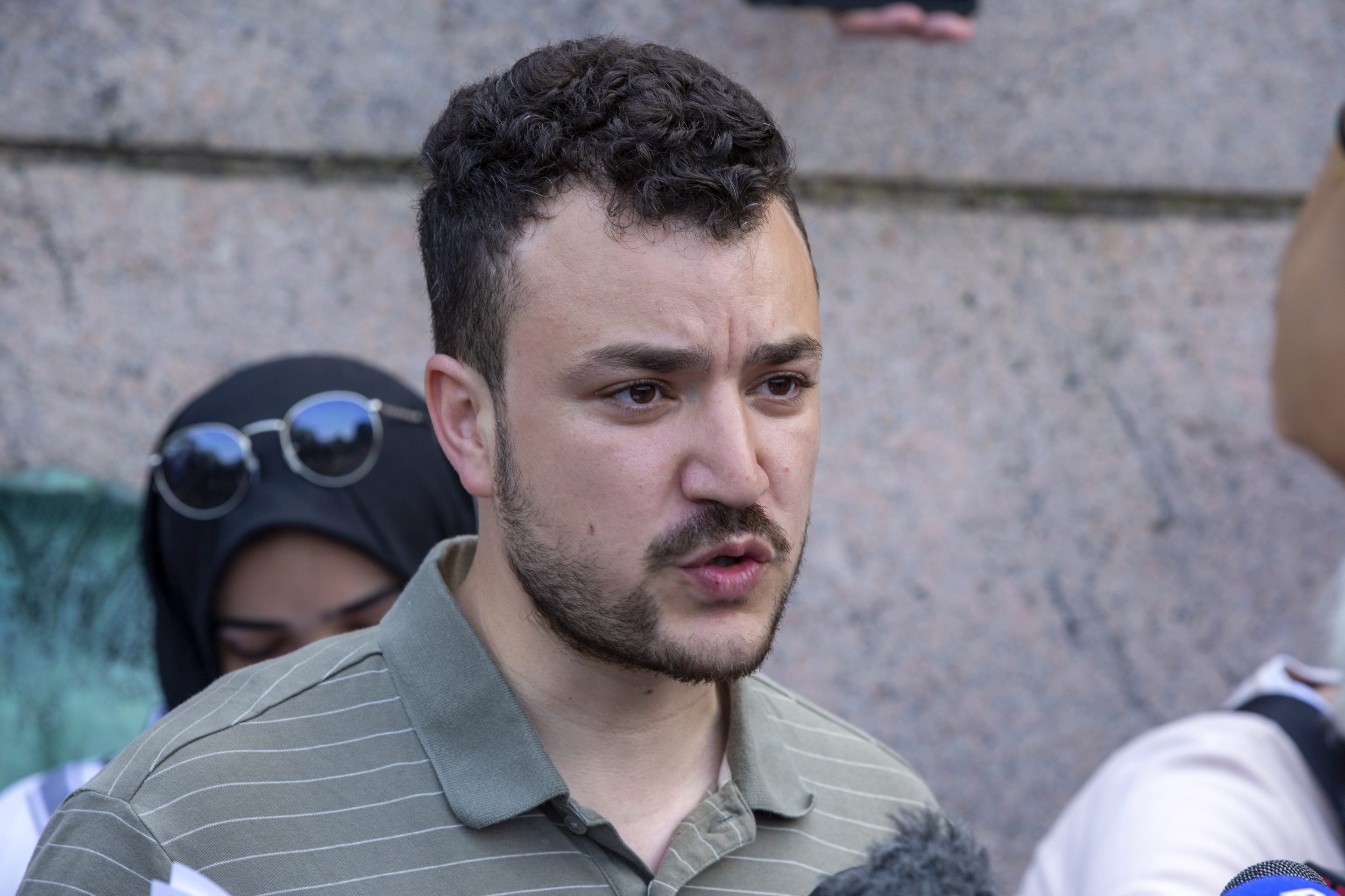 Student negotiator Mahmoud Khalil is on the Columbia University campus in New York at a pro-Palestinian protest encampment on April 29, 2024.
