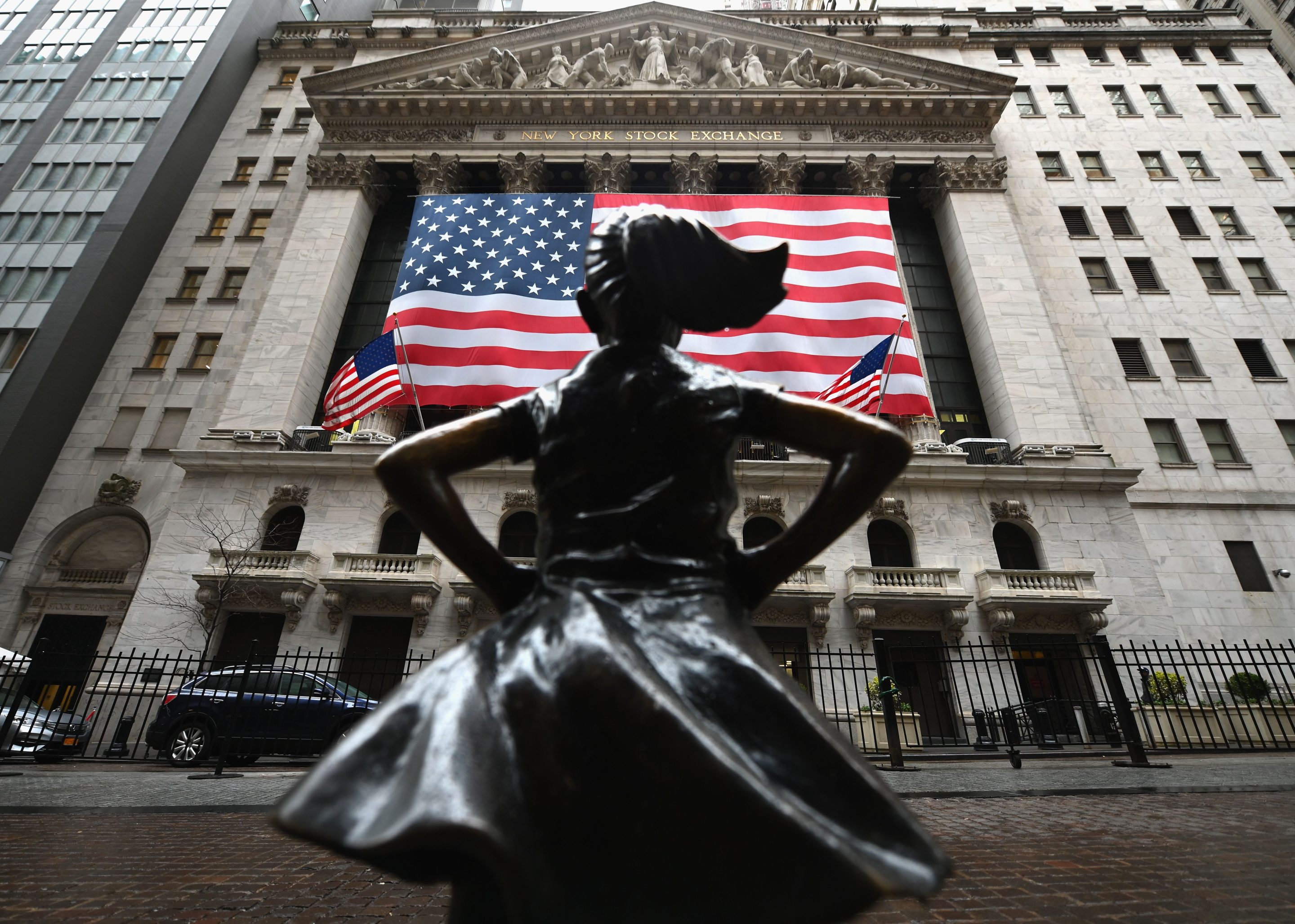 The Fearless Girl statue stands in front of the New York Stock Exchange.