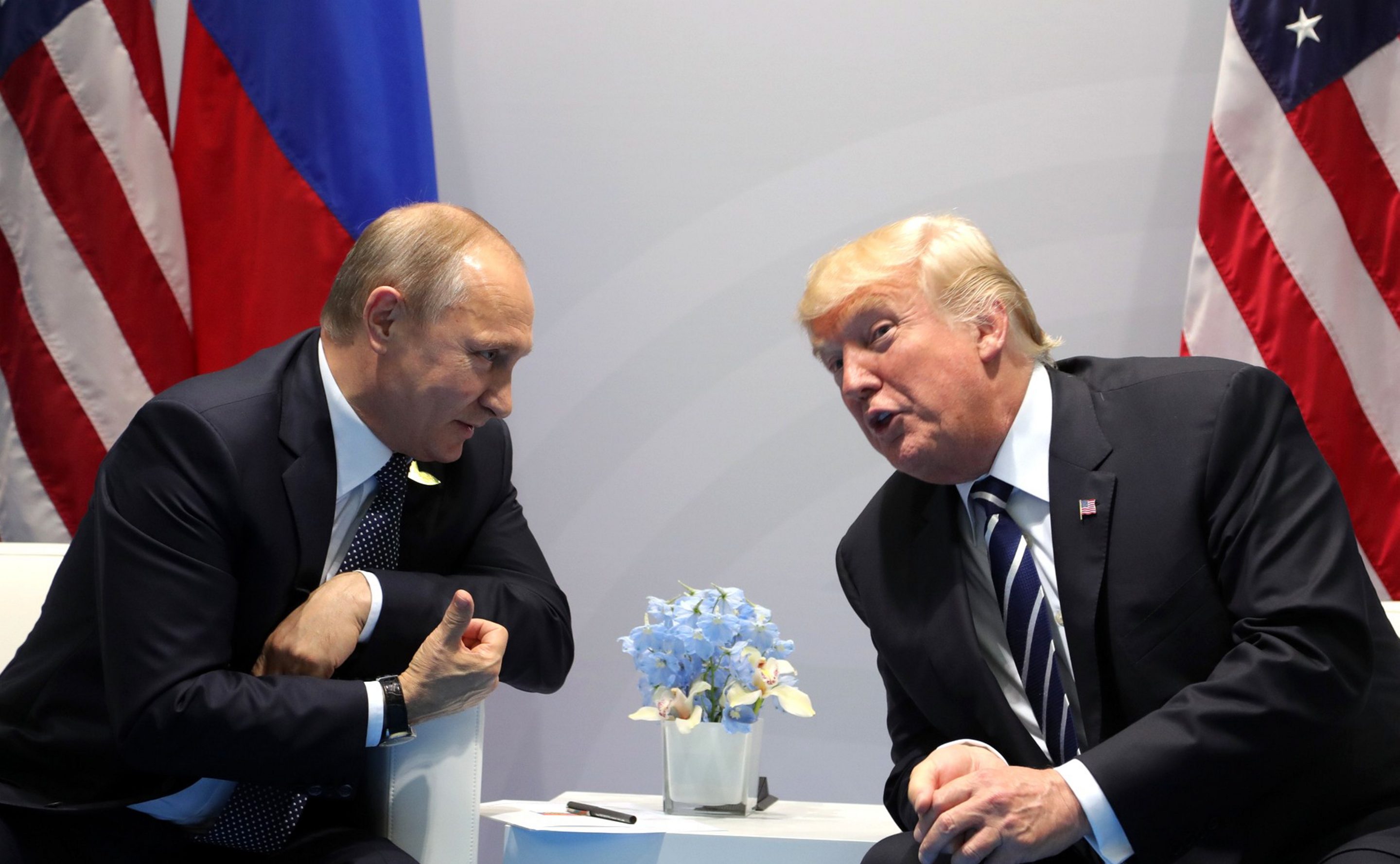 Vladimir Putin and Donald Trump meeting at the 2017 G20 summit.