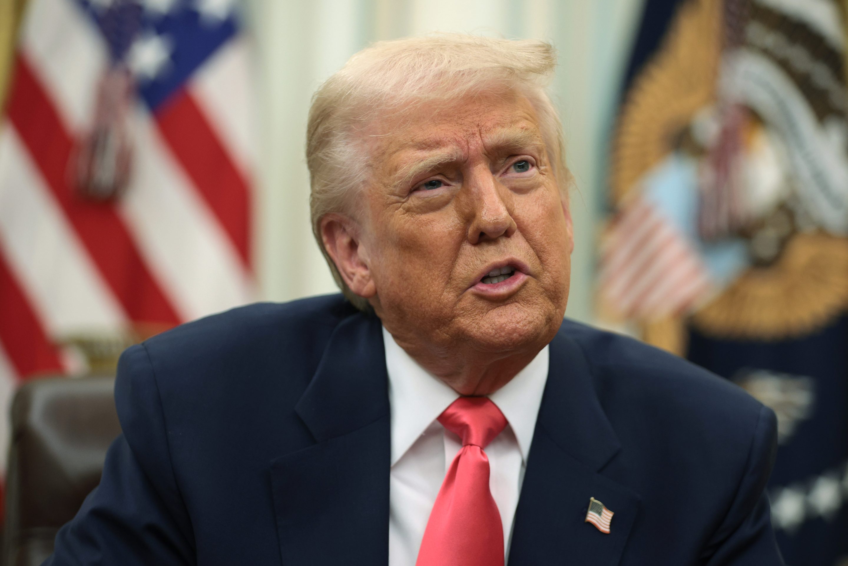U.S. President Donald Trump speaks as he signs executive orders in the Oval Office of the White House on March 06, 2025 in Washington, DC.