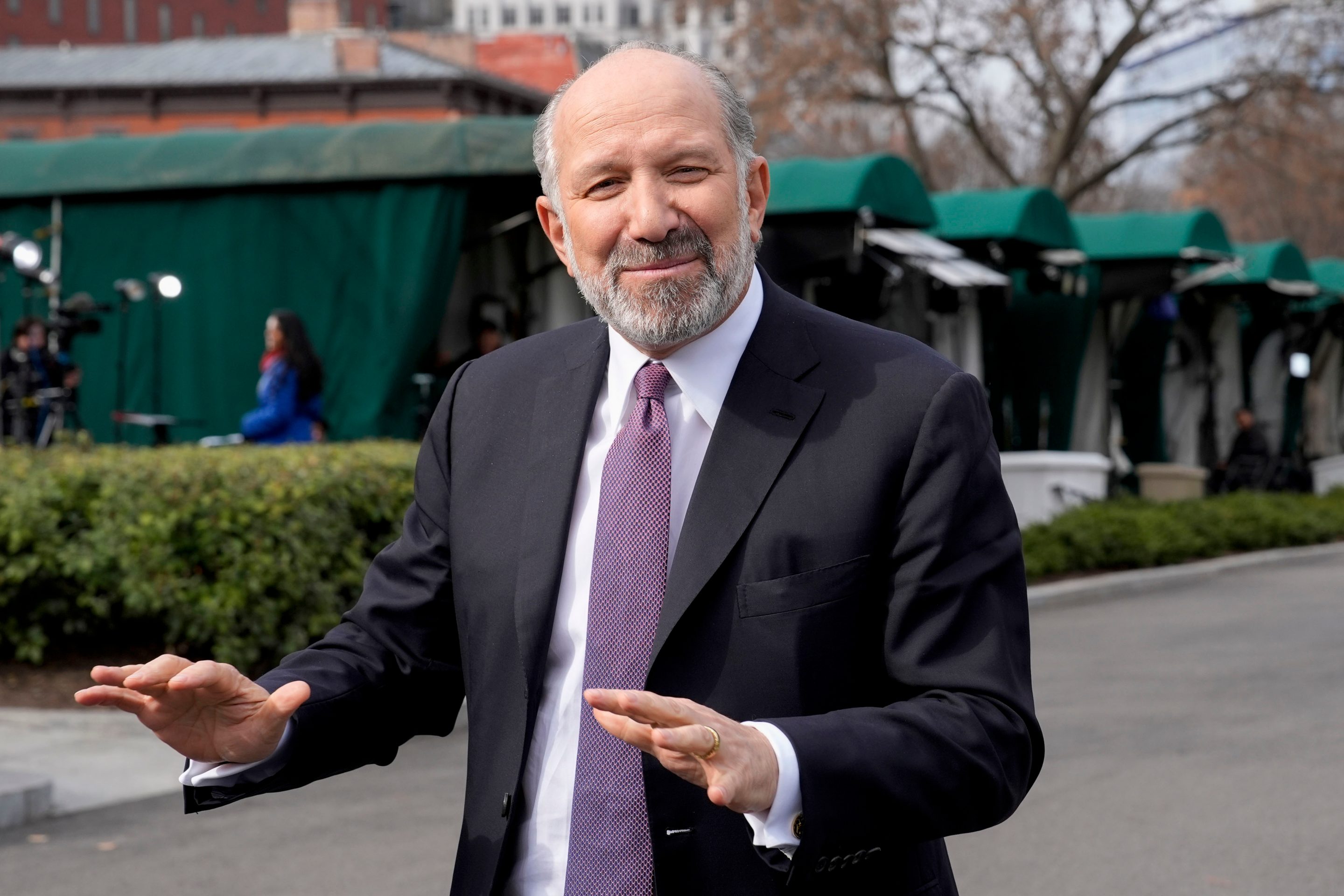Howard Lutnick, US commerce secretary, speaks to members of the media outside the White House in Washington, DC, US, on Thursday, March 13, 2025. 