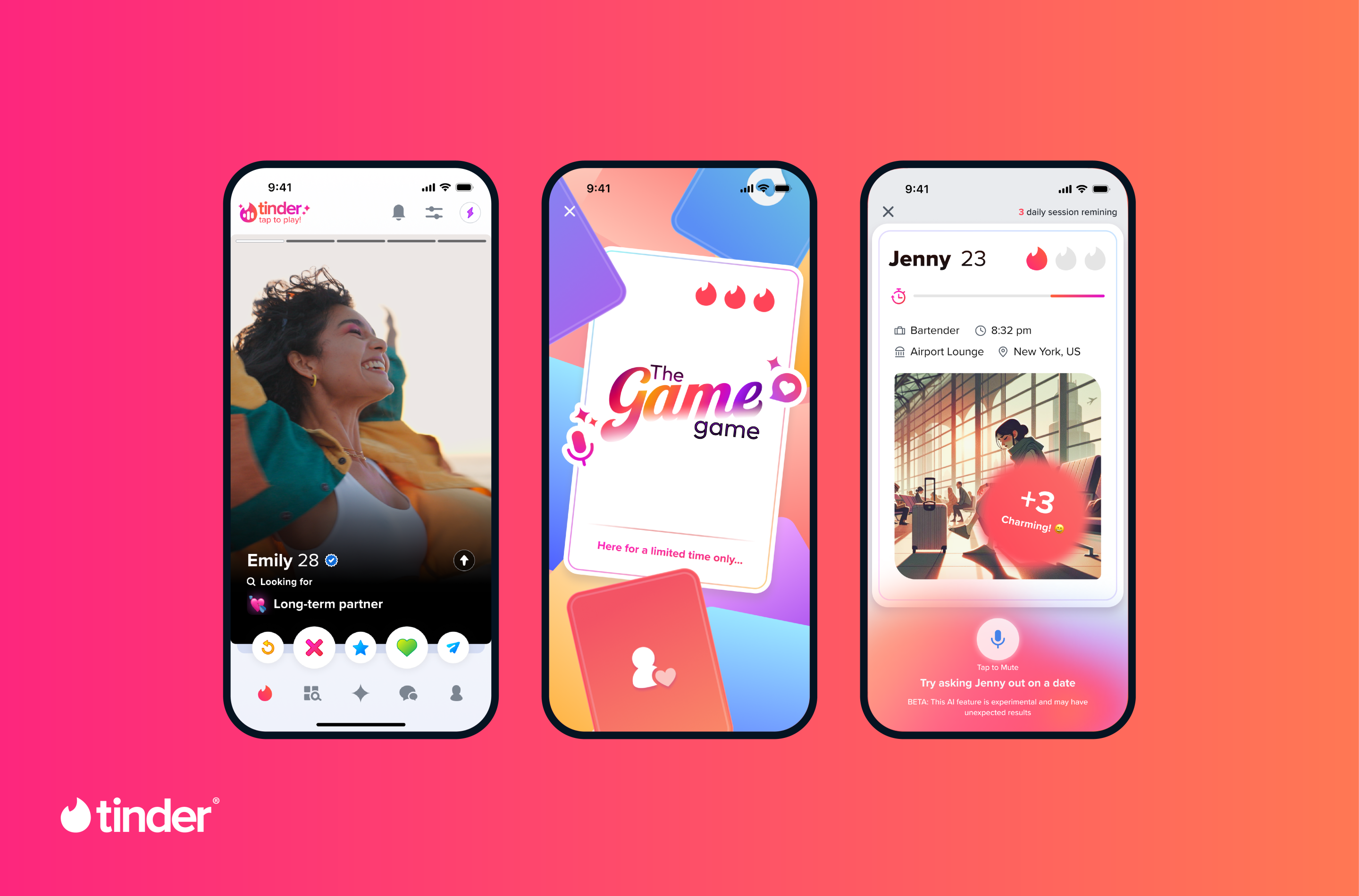 The "Game Game" lets Tinder users test out their flirting skills on an AI chatbot.