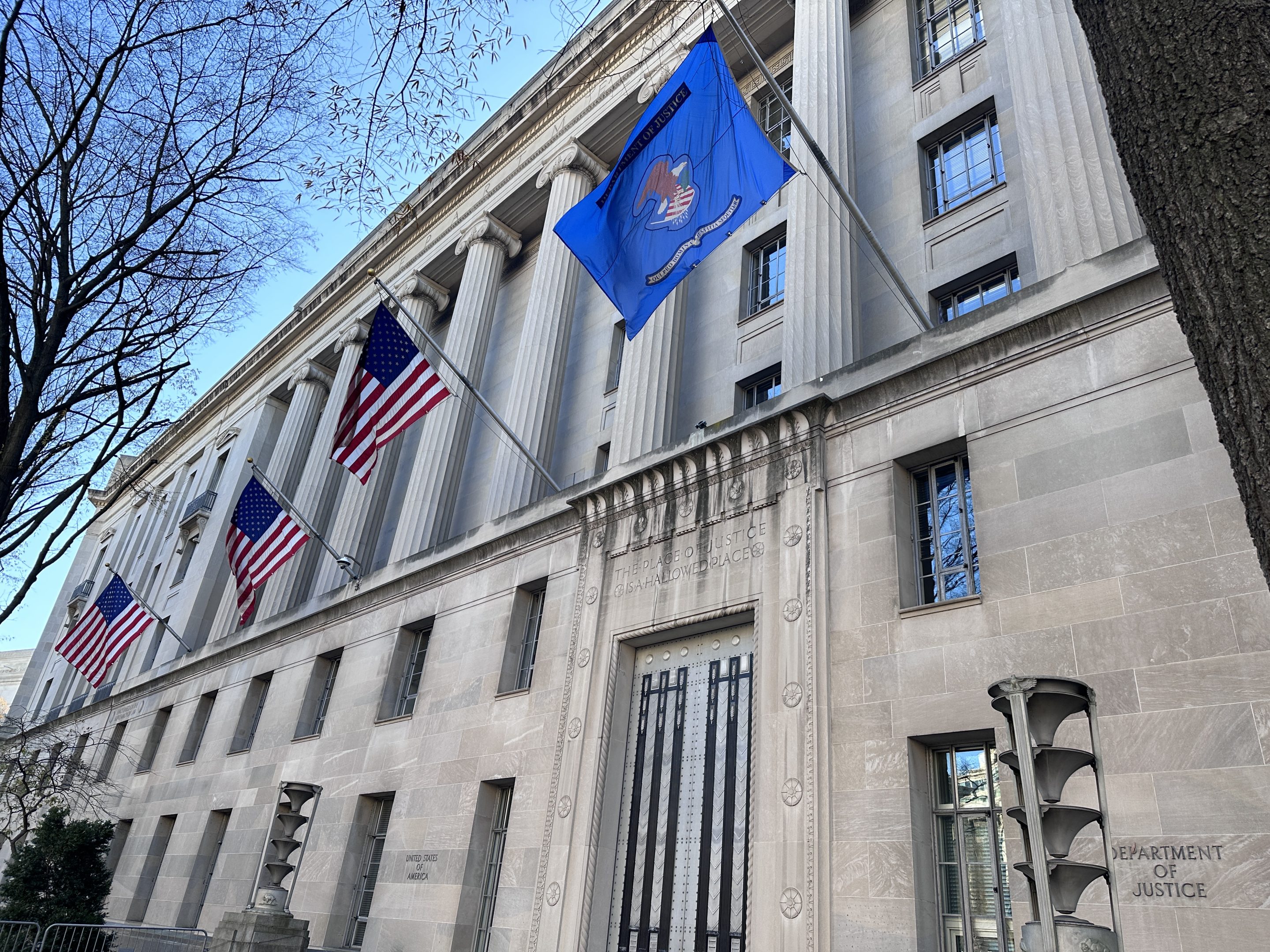 The Department of Justice building in Washington DC, also known as Justice Department. The Federal organization responsible for the enforcement of the law in United State.