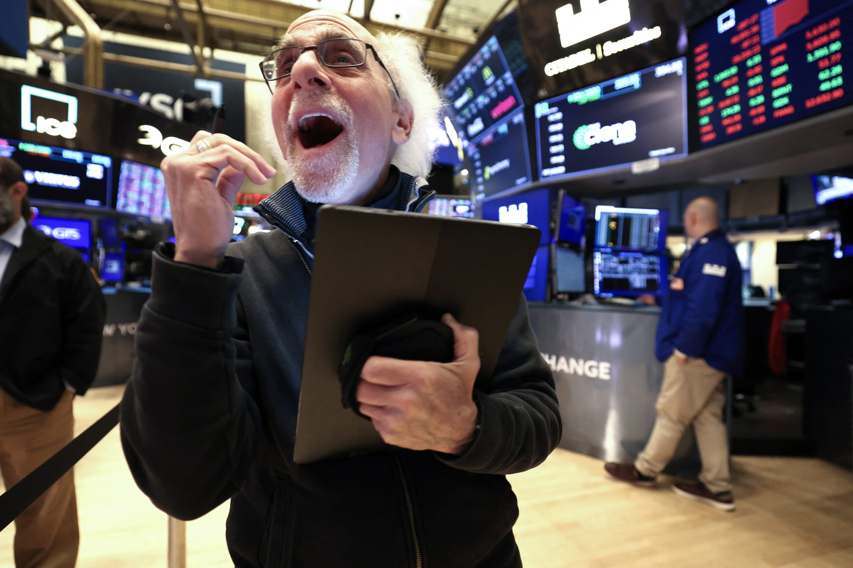 Traders on the floor of the New York Stock Exchange.