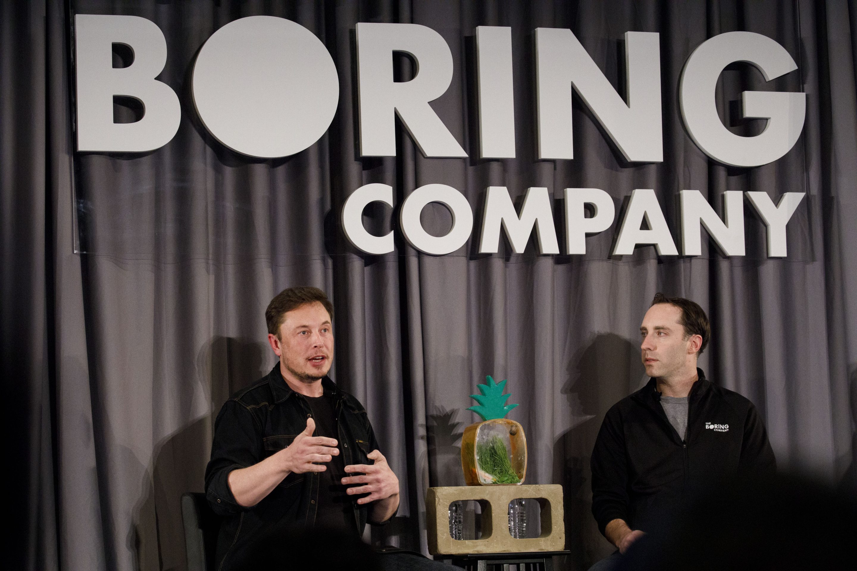 Elon Musk and Steve Davis at a Boring event in Los Angeles, California, U.S., on Thursday, May 17, 2018.