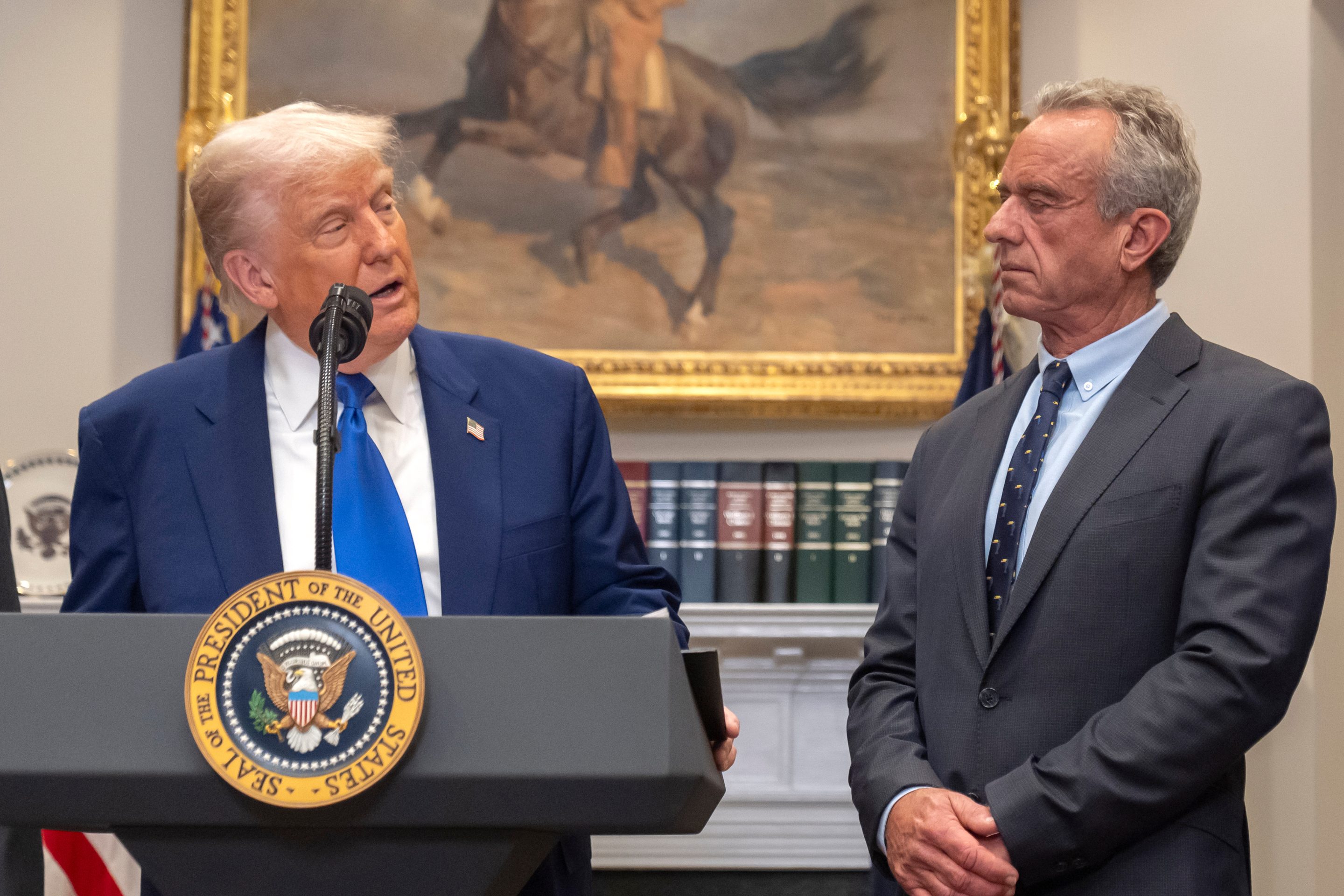 President Donald Trump and Health and Human Services Secretary Robert F. Kennedy Jr. at the White House on May 12.